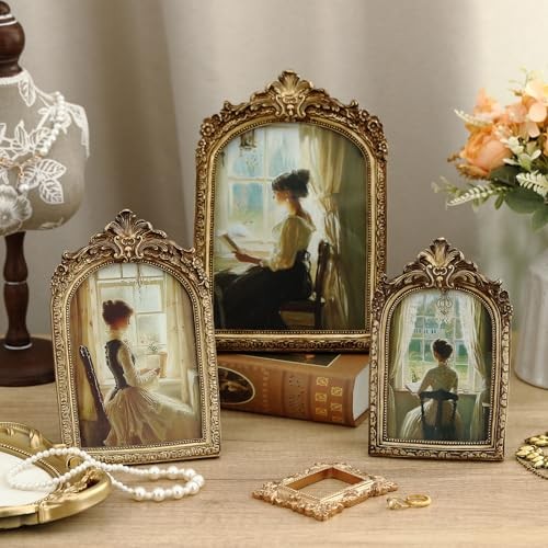 3 Pcs Vintage Picture Frames Antique Set Baroque 4×6, 5×7, 6×8 Inches Elegant