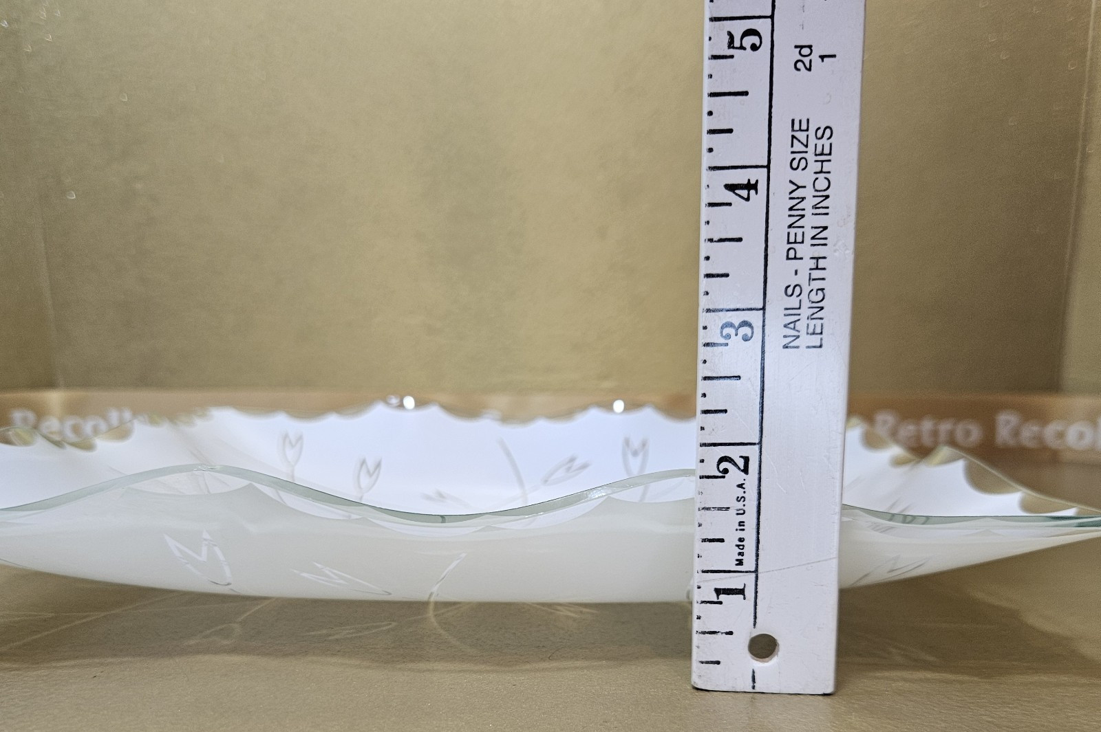 Vintage Ceiling Light Cover Atomic Tulip Flower 11.5″ Square White Ruffle Glass