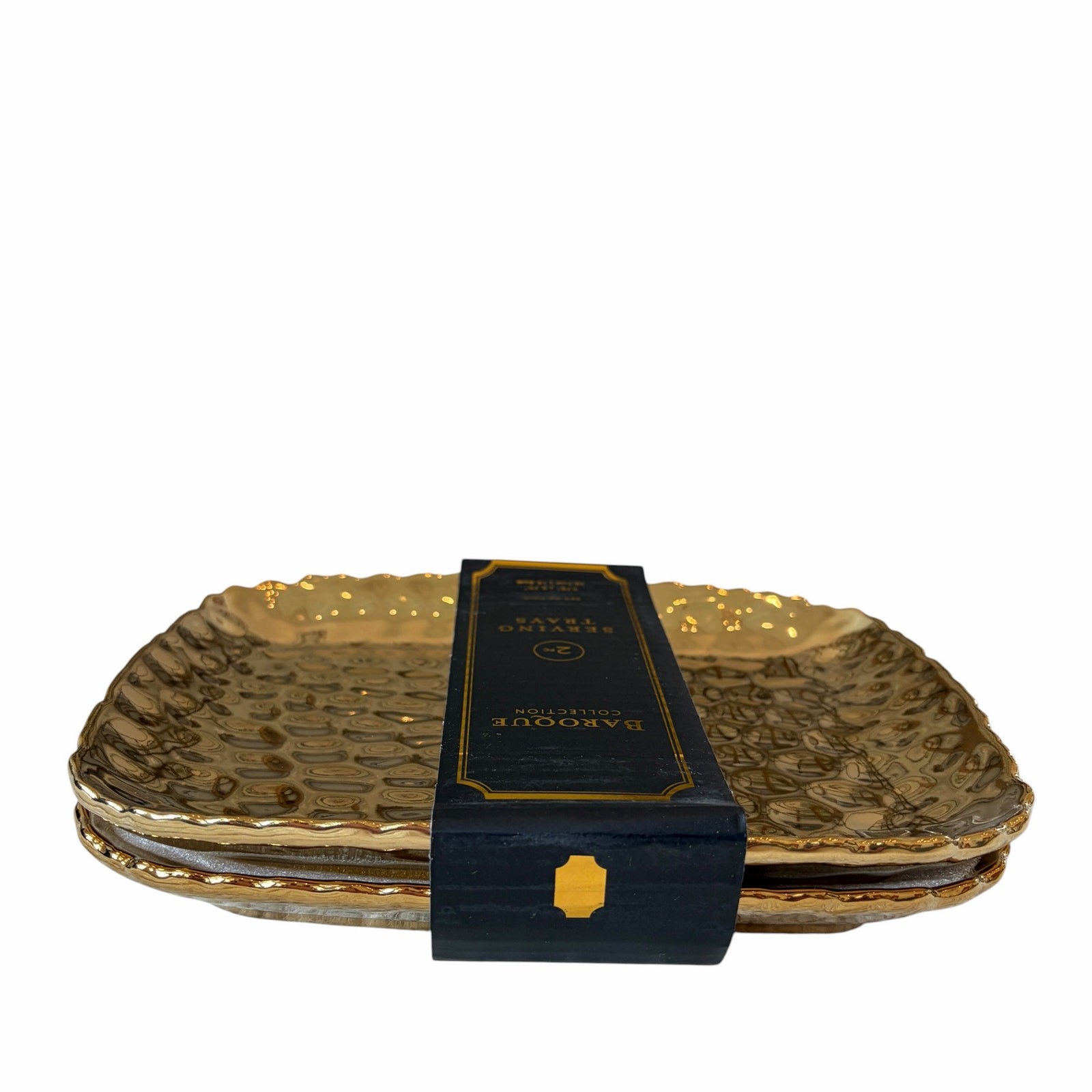 Baroque Collection Serving Trays 7.75″ Hammered Gold Set of 2 Holiday Glam New