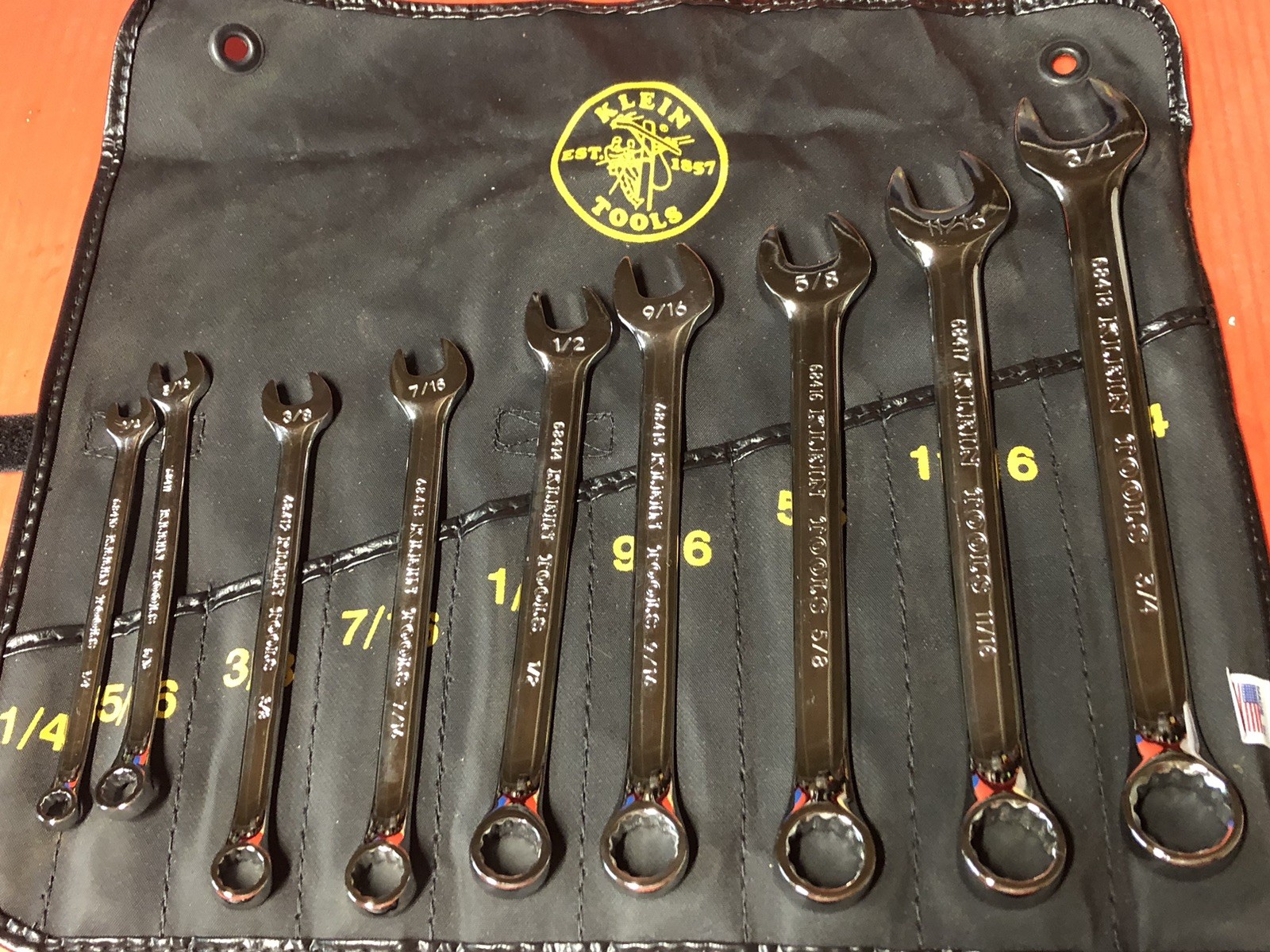 Klein Tools USA 68402 9-pc Combination SAE End Wrench Set 1/4 – 3/4”. Nice Cond.