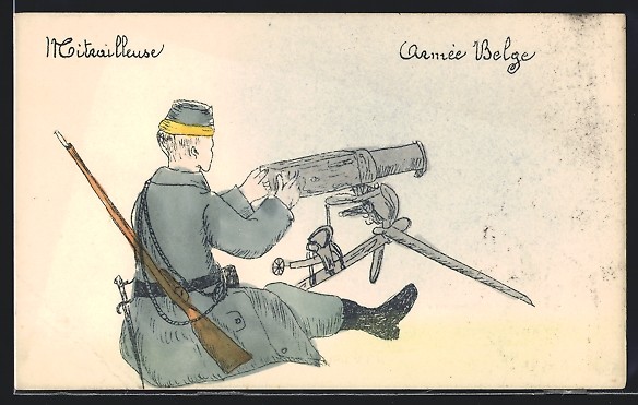 Artist postcard Armée belge, Mitrailleuse 1923
