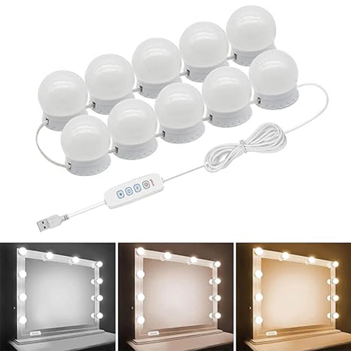 LED makeup mirror light with 10 dimmable bulbs, 11 FT 10 bulb bundle
