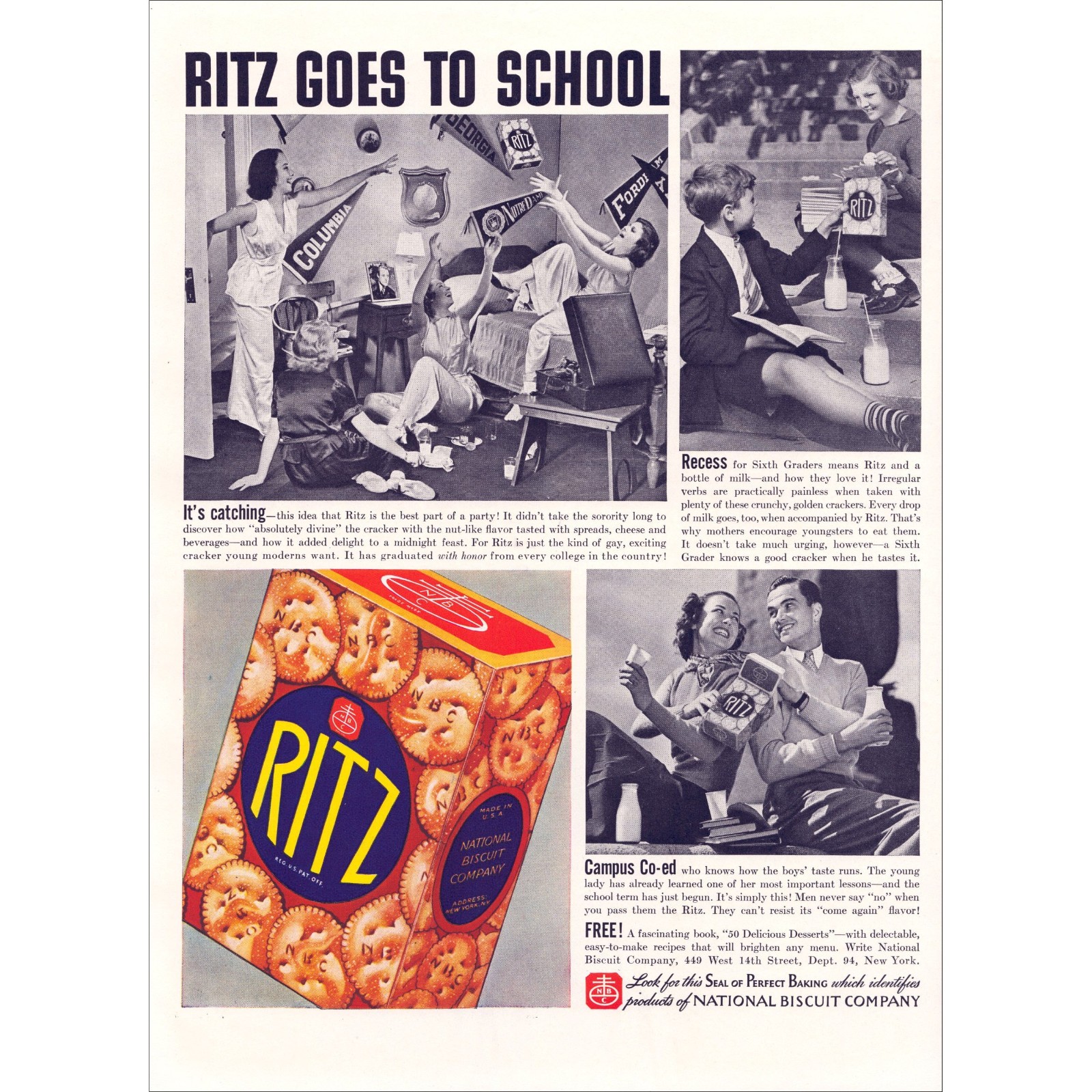 1937 Ritz Crackers Original Vintage Print Ad