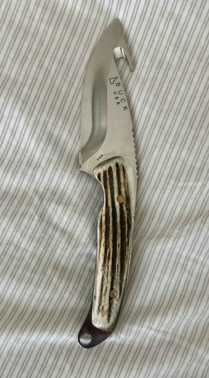 Buck 693 Gut Hook Stag Handle Fixed Blade Knife with Sheath Made In USA