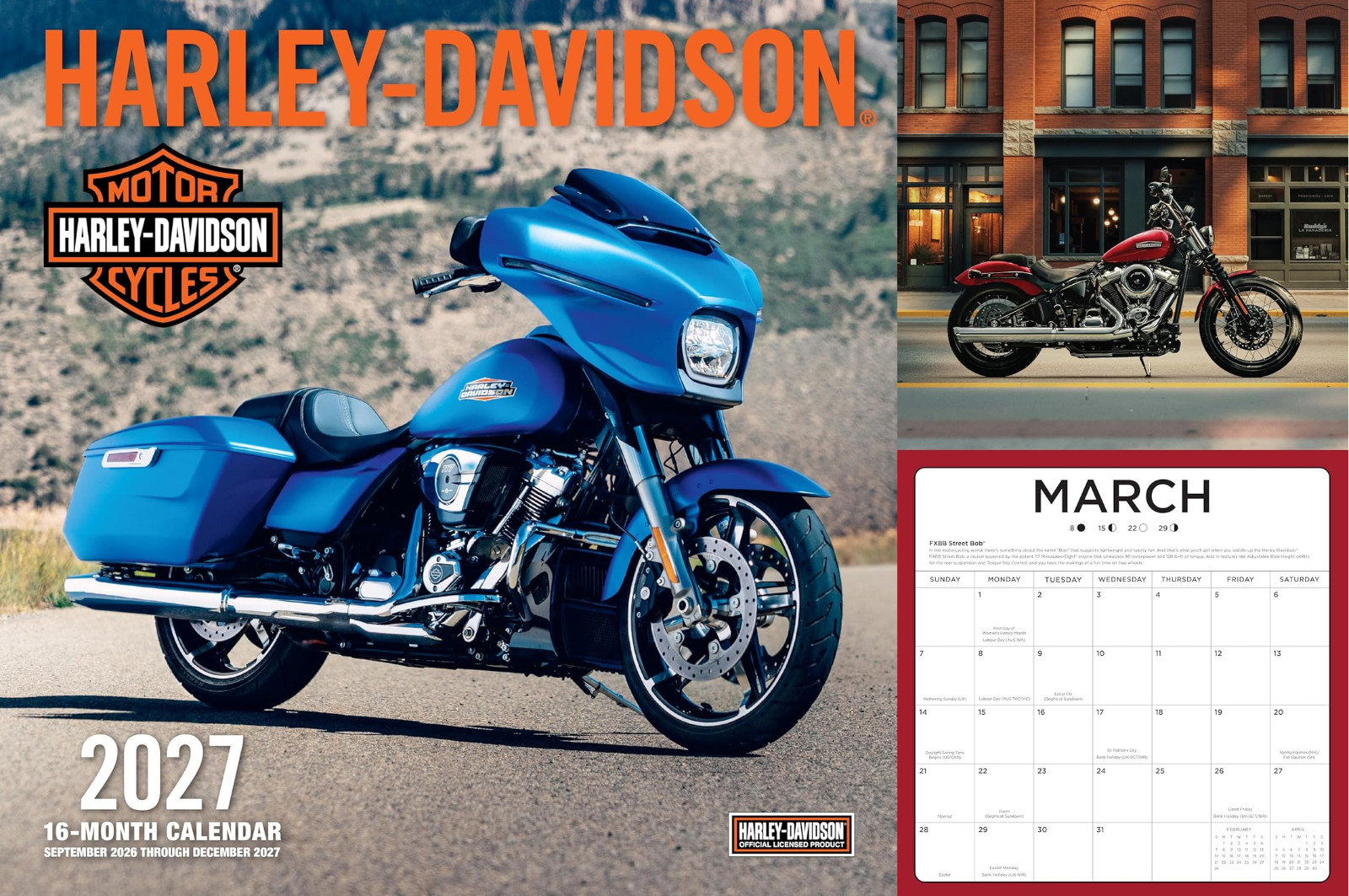 Calendar 2027 Harley-Davidson Motorcycles 12×12 Street Bob Low Rider ST Softail