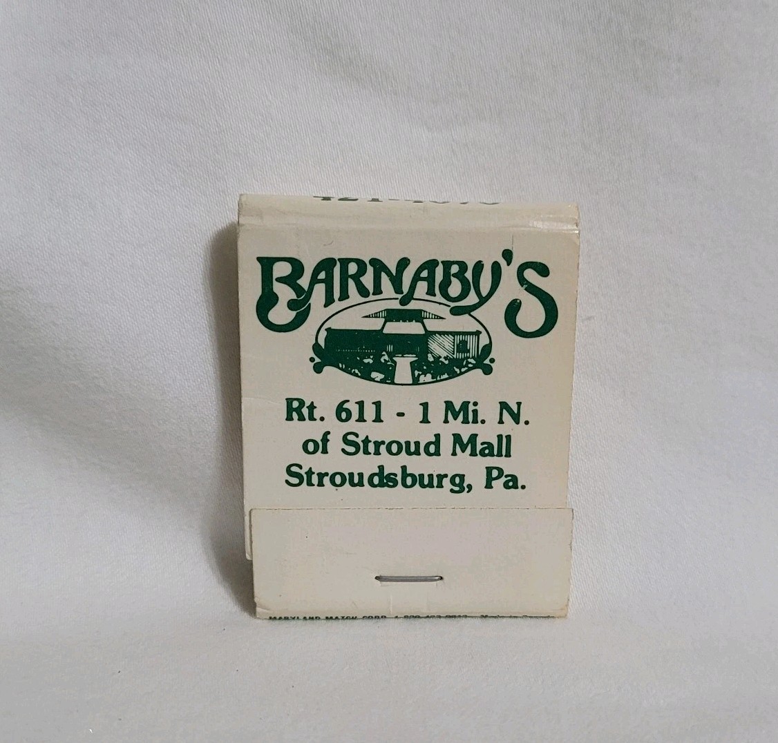 Vintage Barnaby’s Restaurant Matchbook Stroudsburg Pennsylvania Advertising Full