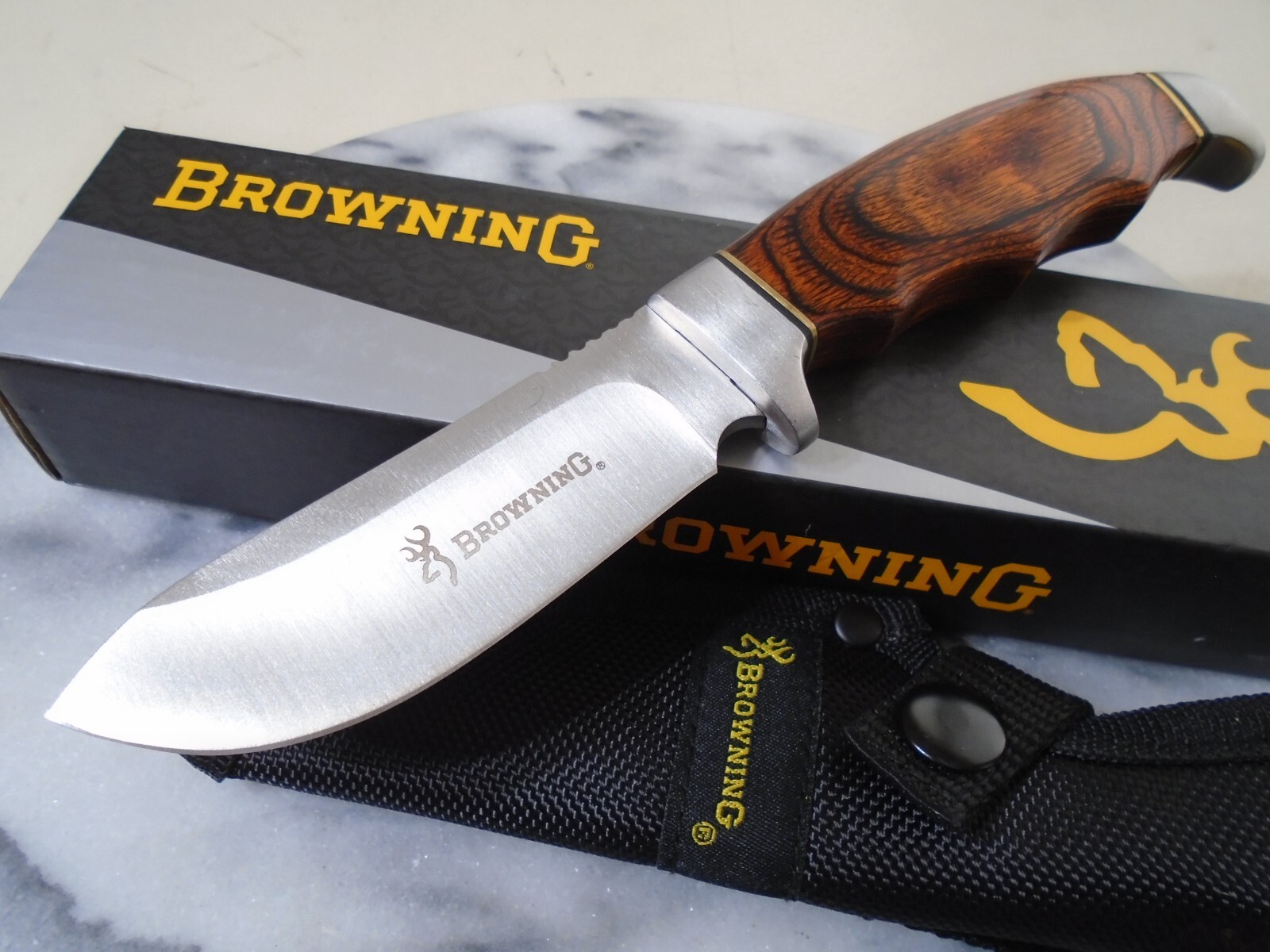 Browning Skinner Bowie Fixed Blade Knife Pakkawood BR0487 w Sheath 8.15″ OA New