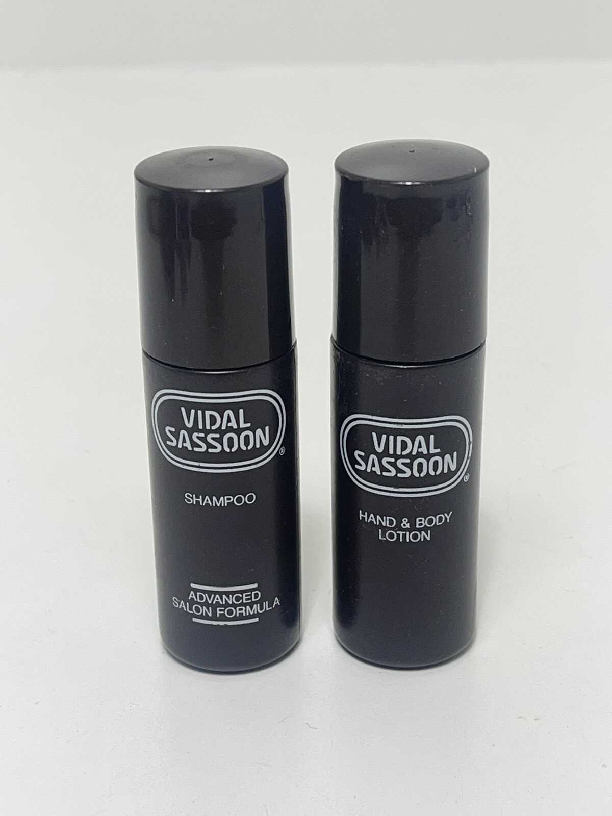 2 Vtg Vidal Sassoon Dark Brown Bottle Shampoo Hand Body Lotion 1oz Travel Sz