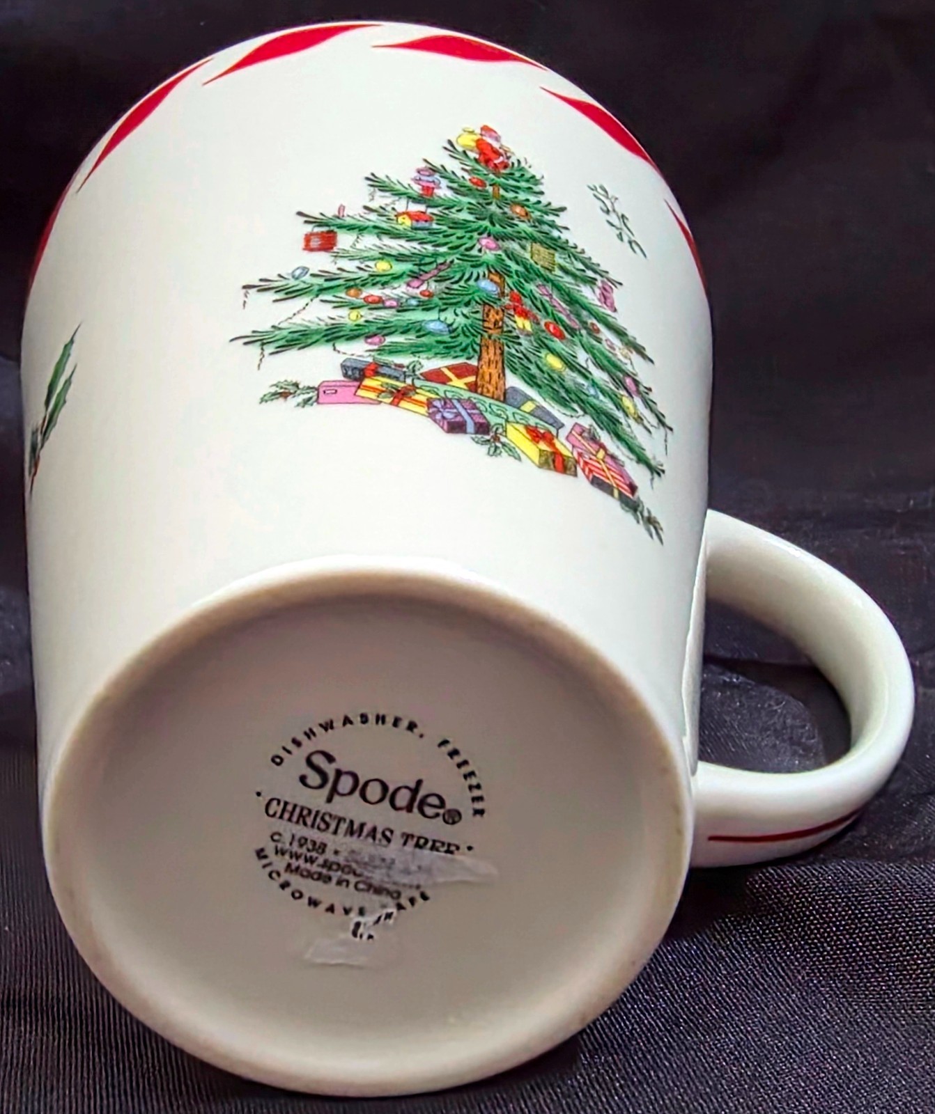 Spode Christmas Tree striped PEPPERMINT MUG jumbo oversize coffee cup 4.625″H