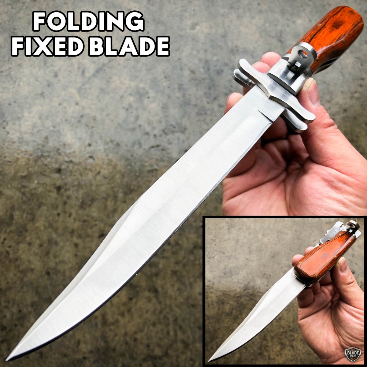 12″ Tactical Hunting FOLDING Camping Knife Survival Bowie w/ Leather Sheath EDC