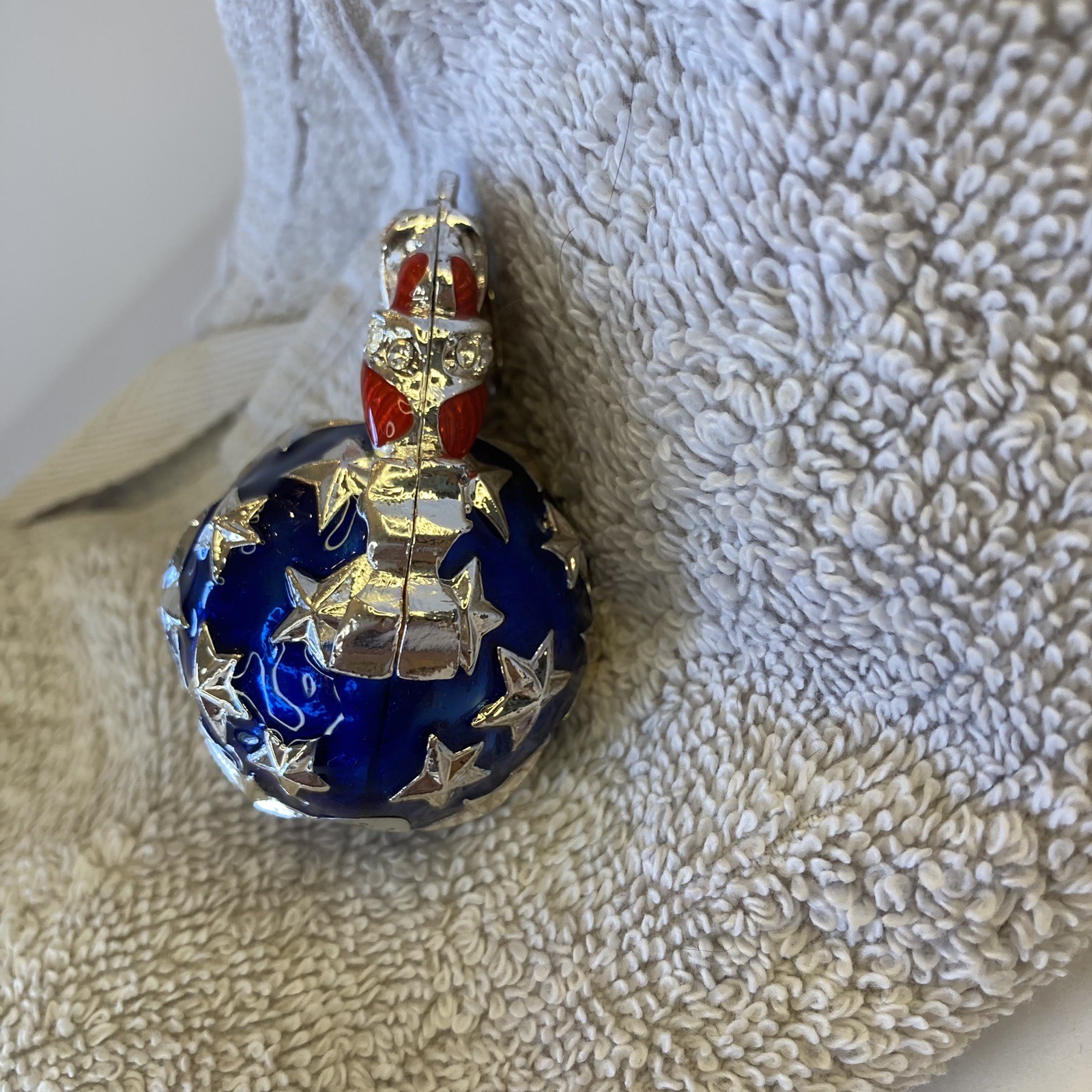 Patriotic Red White & Blue Star Spangled Ball Ornament Enamel Silver USA’s 250th