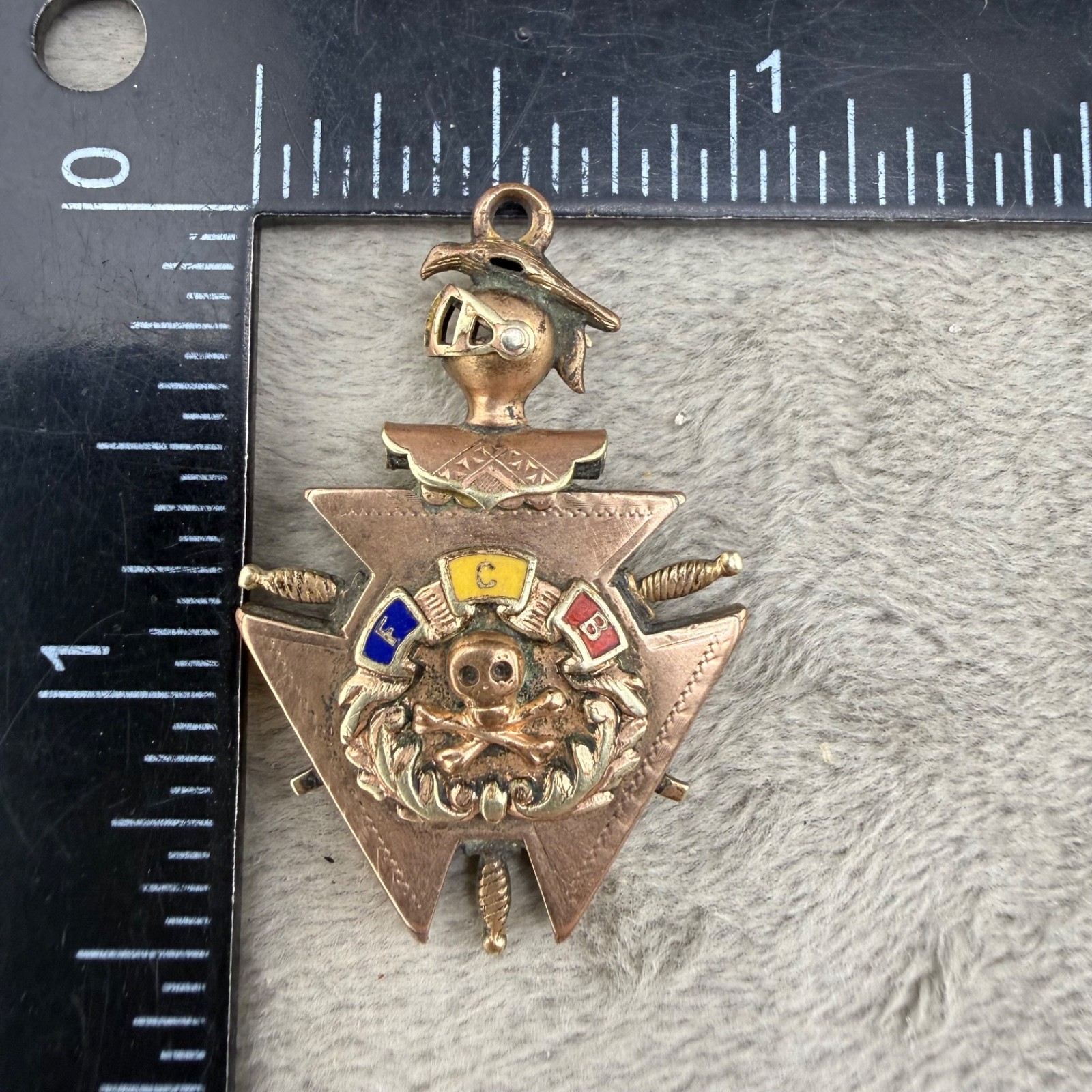 Vintage Knights of Pythias Pocket Watch Fob Pendant Masonic Gold Tone Enamel