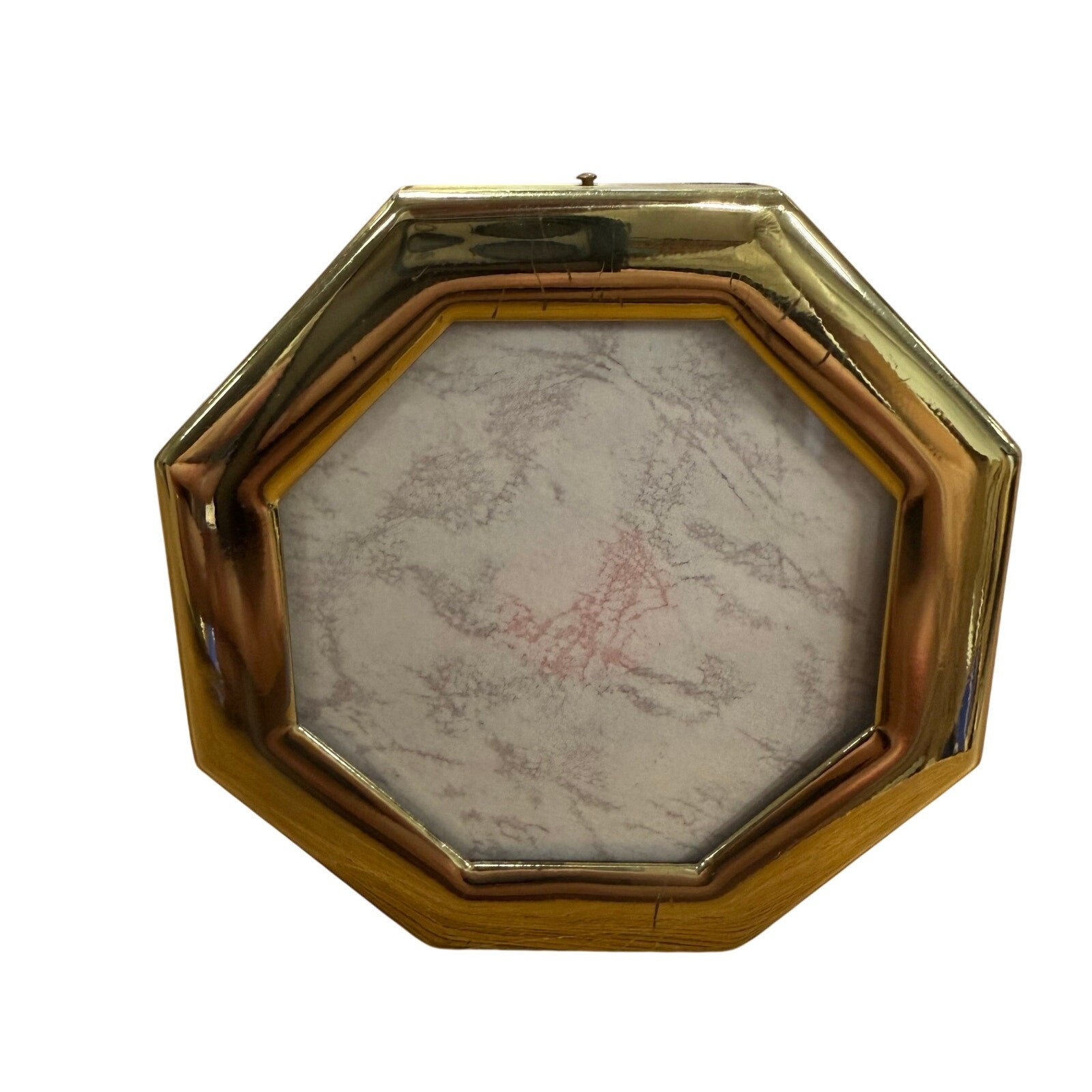 Vintage Brass Gold Tone Octagon Photo Picture Frame Standing Holds 3×3