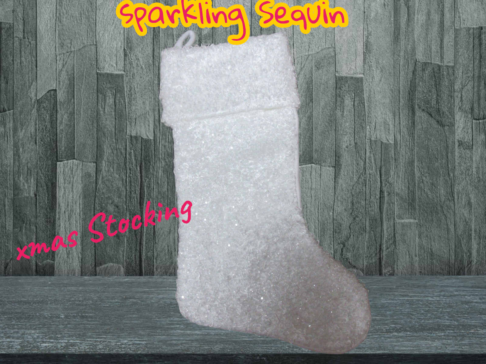 21-Inch Sparkling White Sequin Christmas Stocking with Faux Fur Cuff