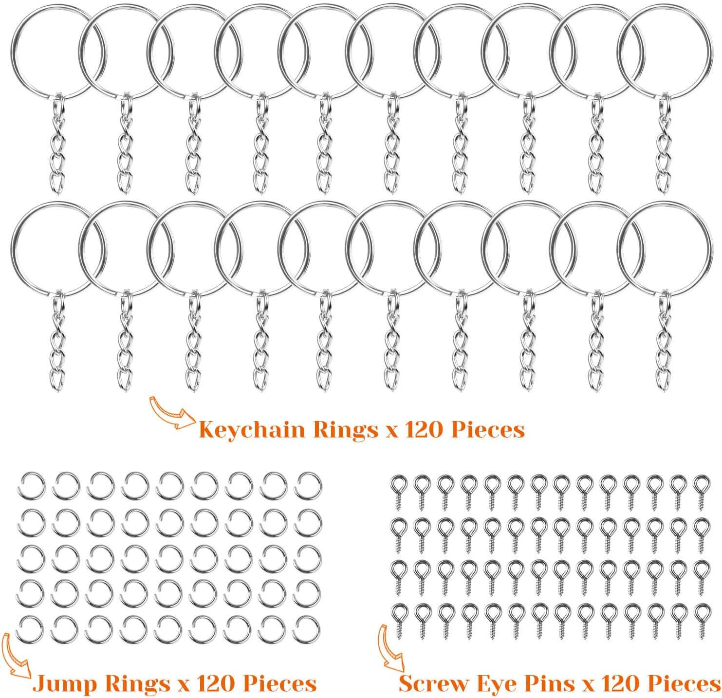 360PCS Keychain Rings Bulk Set with Chains Jump Rings Eye Pins DIY Craft Kit