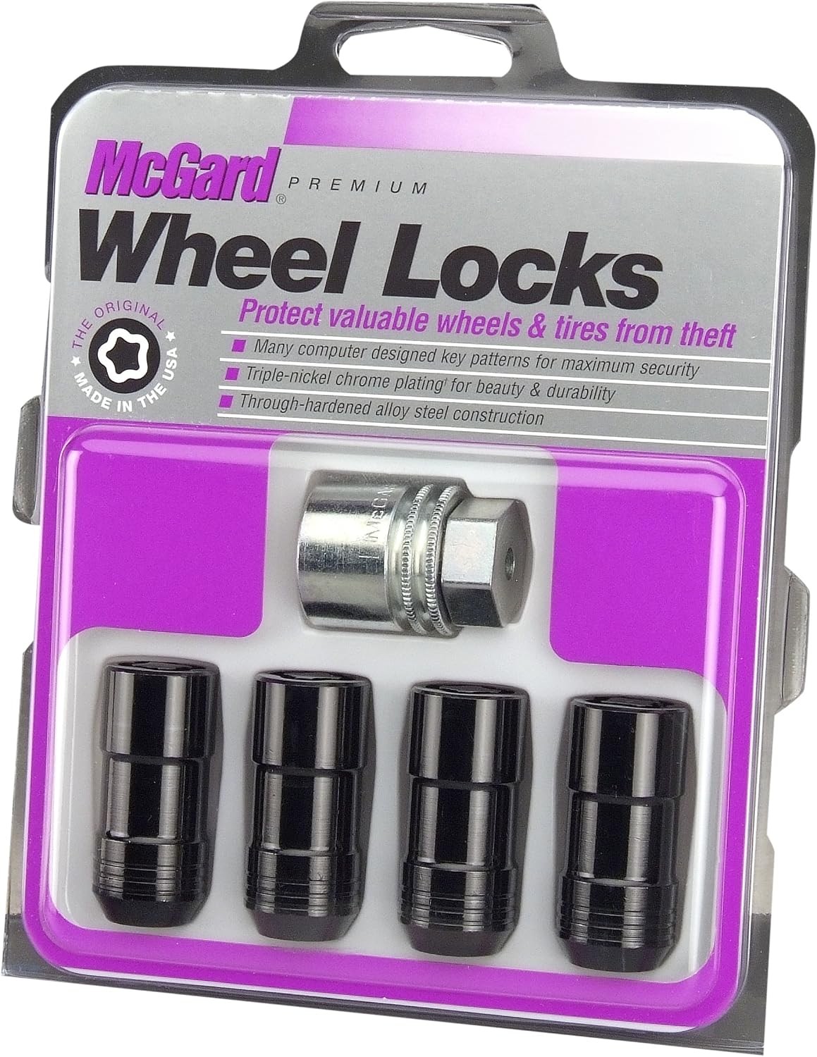 24220 Black Cone Seat Wheel Locks 1.5 x 7.5 6 inches Thread Size – Set of 4
