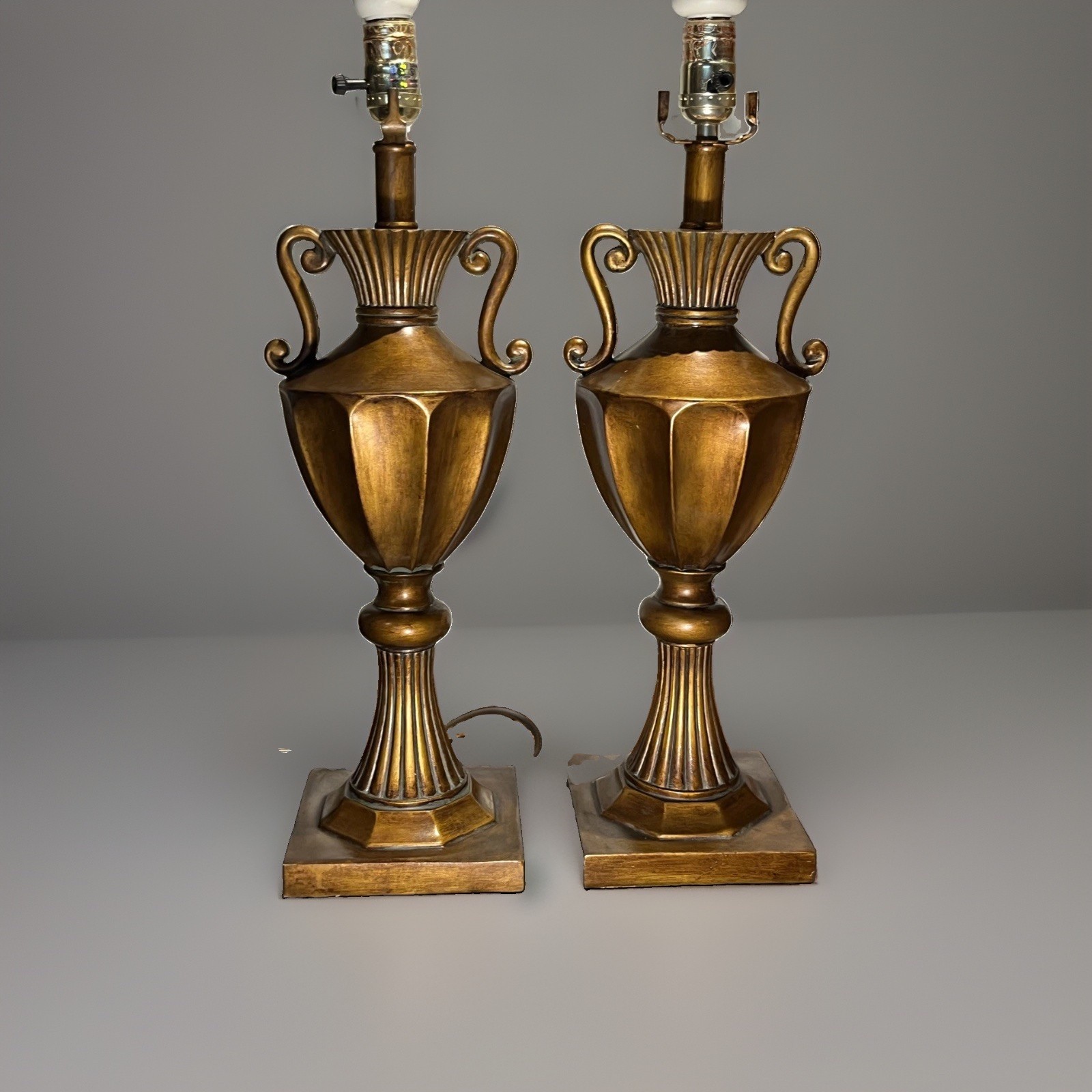 Vintage 21” Urn Table Lamps – Bronze Resin Classical Style Hollywood Regency