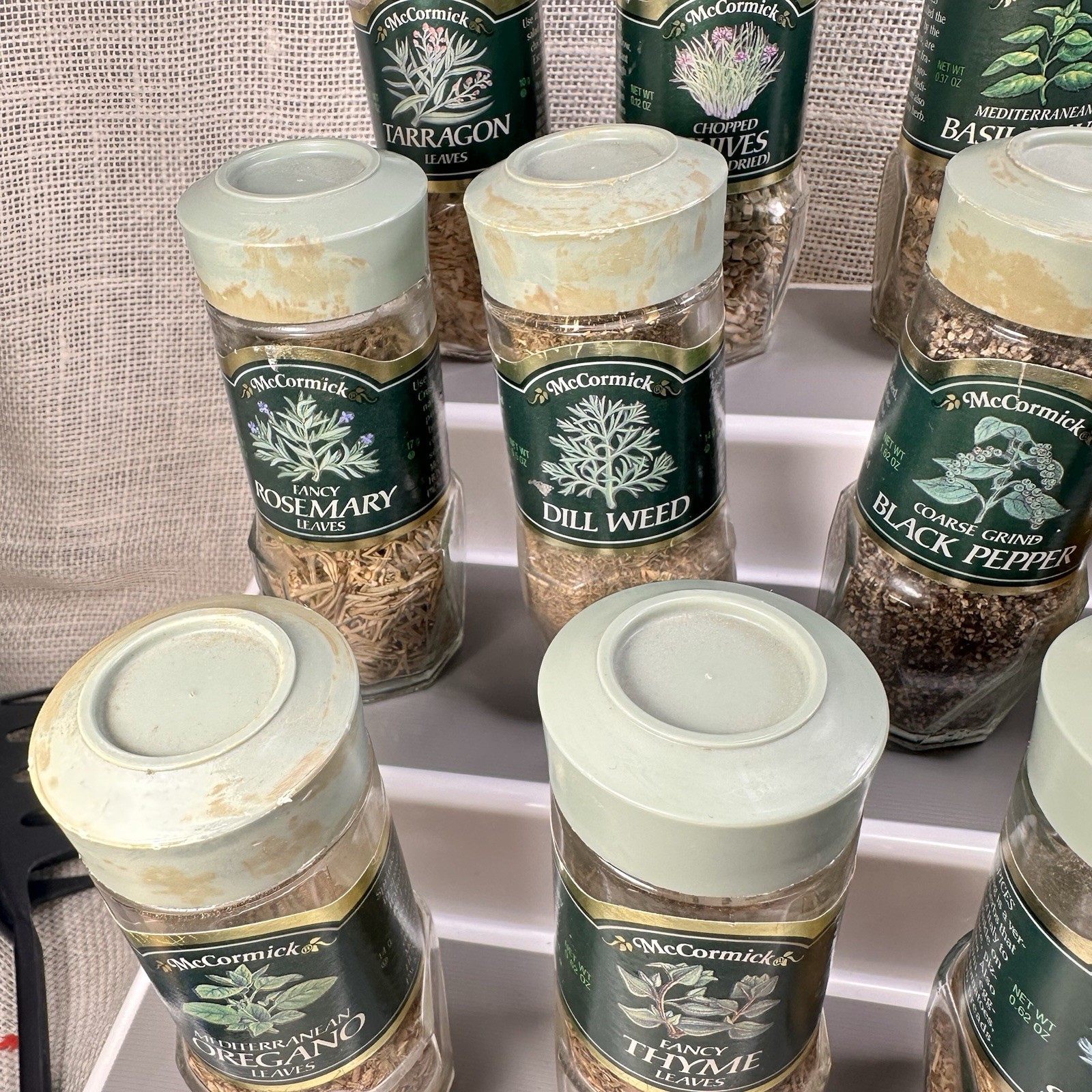 Vintage McCormick GREEN Lid Spice Jars YOU PICK Savory Expired MOVIE PROP