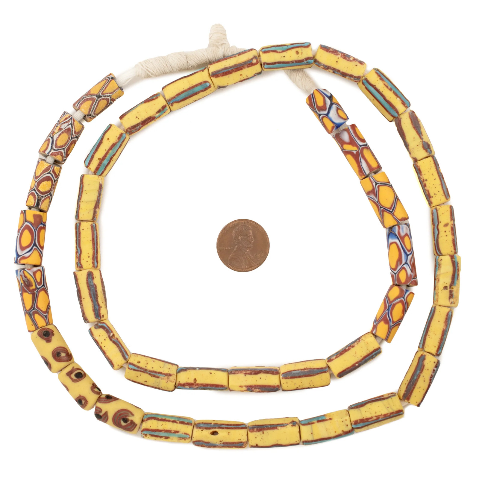 Yellow Striped Mixed Antique Venetian Trade Beads #16475 9mm Ghana African Glass