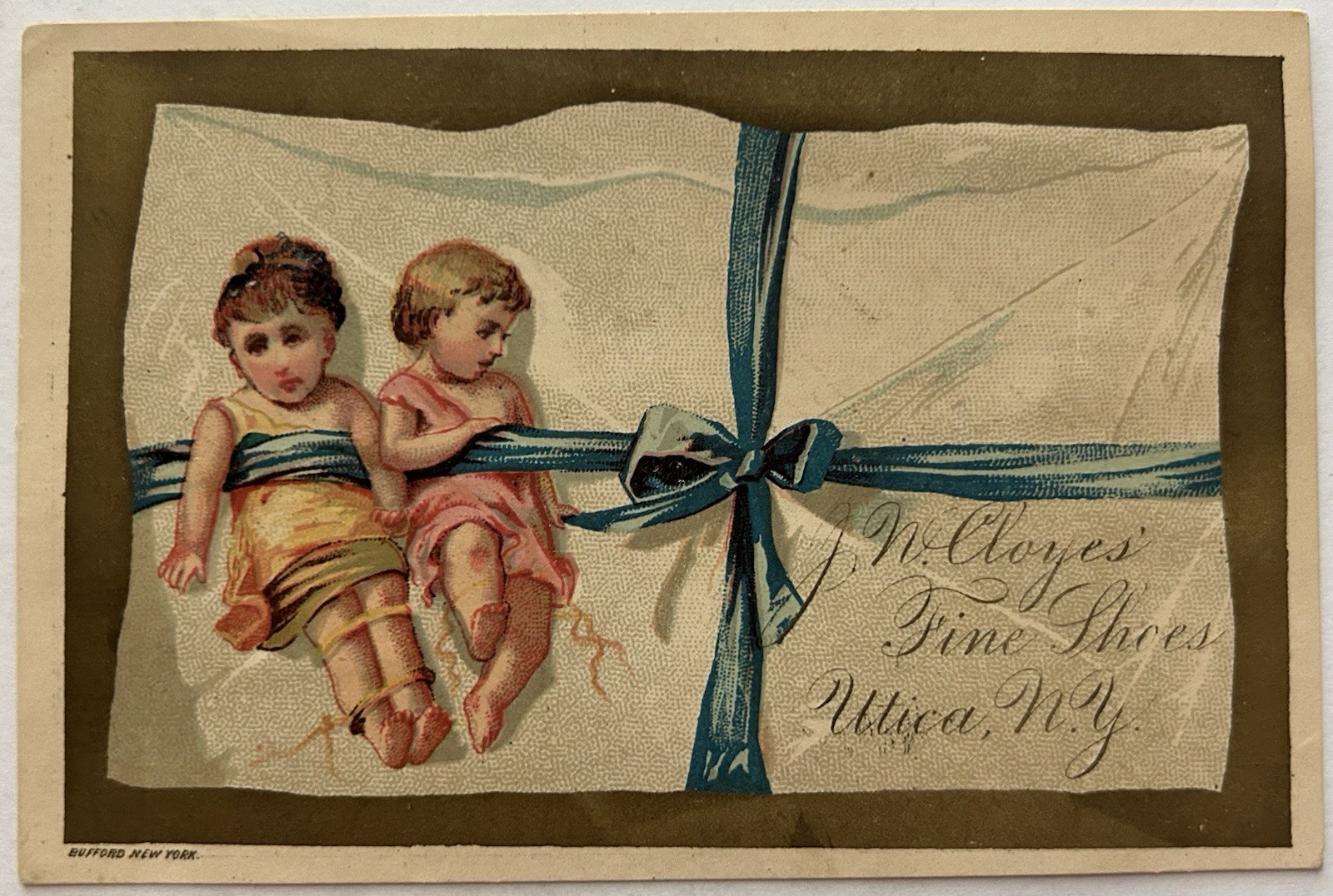 Antique Advertising Trade Card J. W. Clove Utica NY Ladies Children’s Shoes