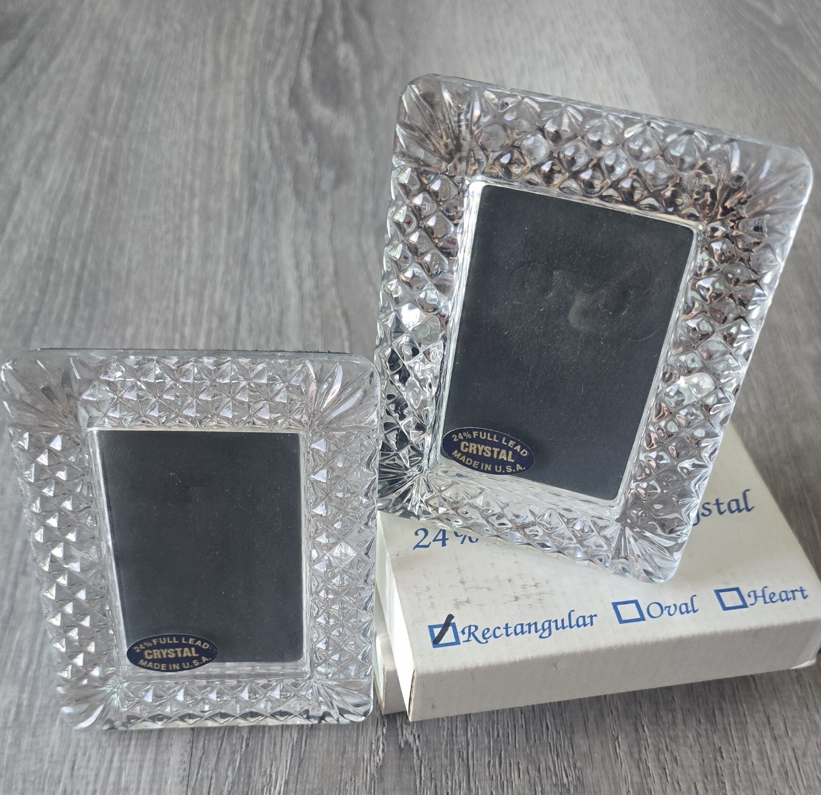 Pair of St. George Crystal Picture Frames Glass 2×3 Photo Frame