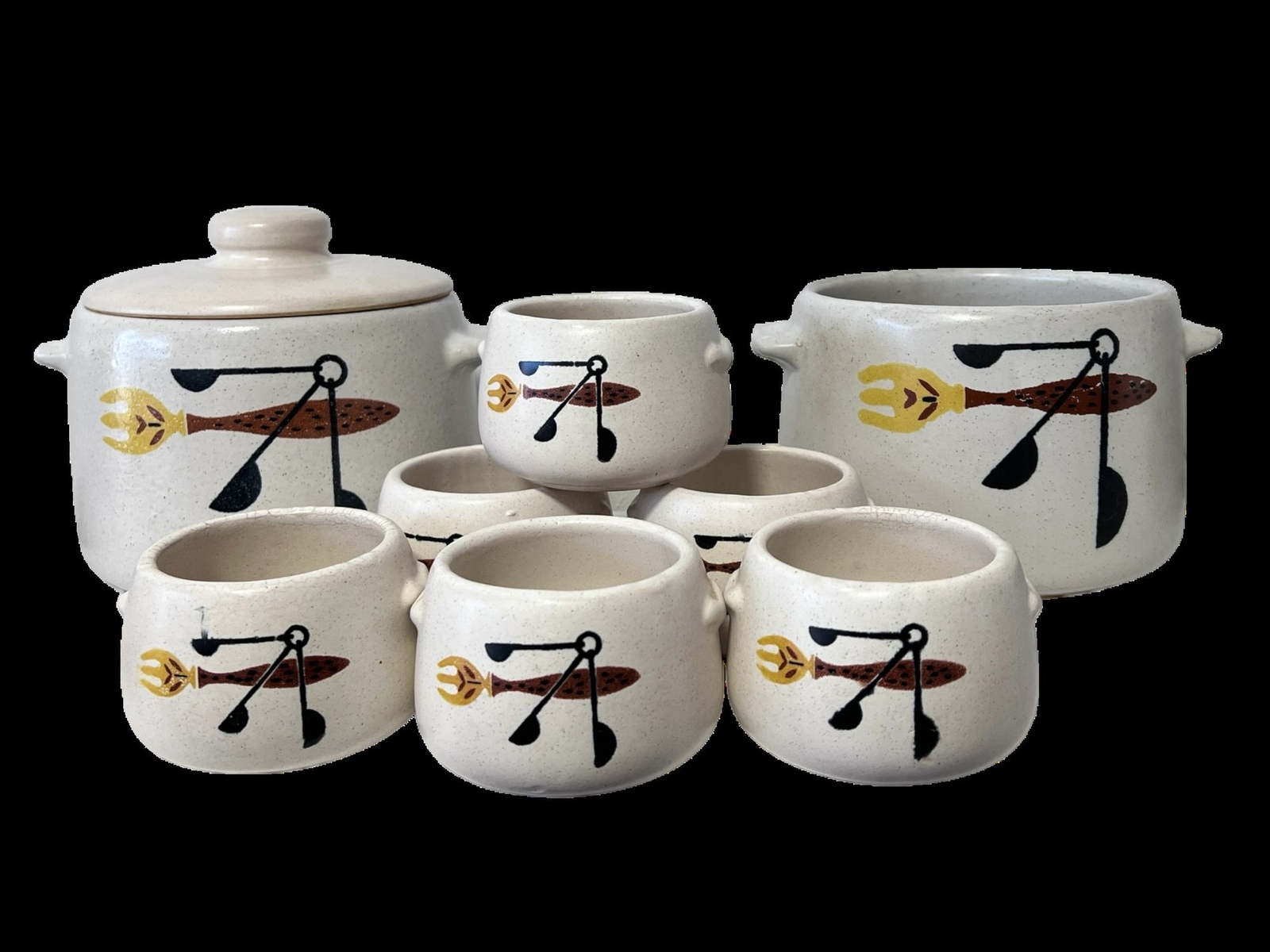 Vintage 1960s West Bend Stoneware Pots and Bowls – 6 Bowls and 2 Pots – RARE