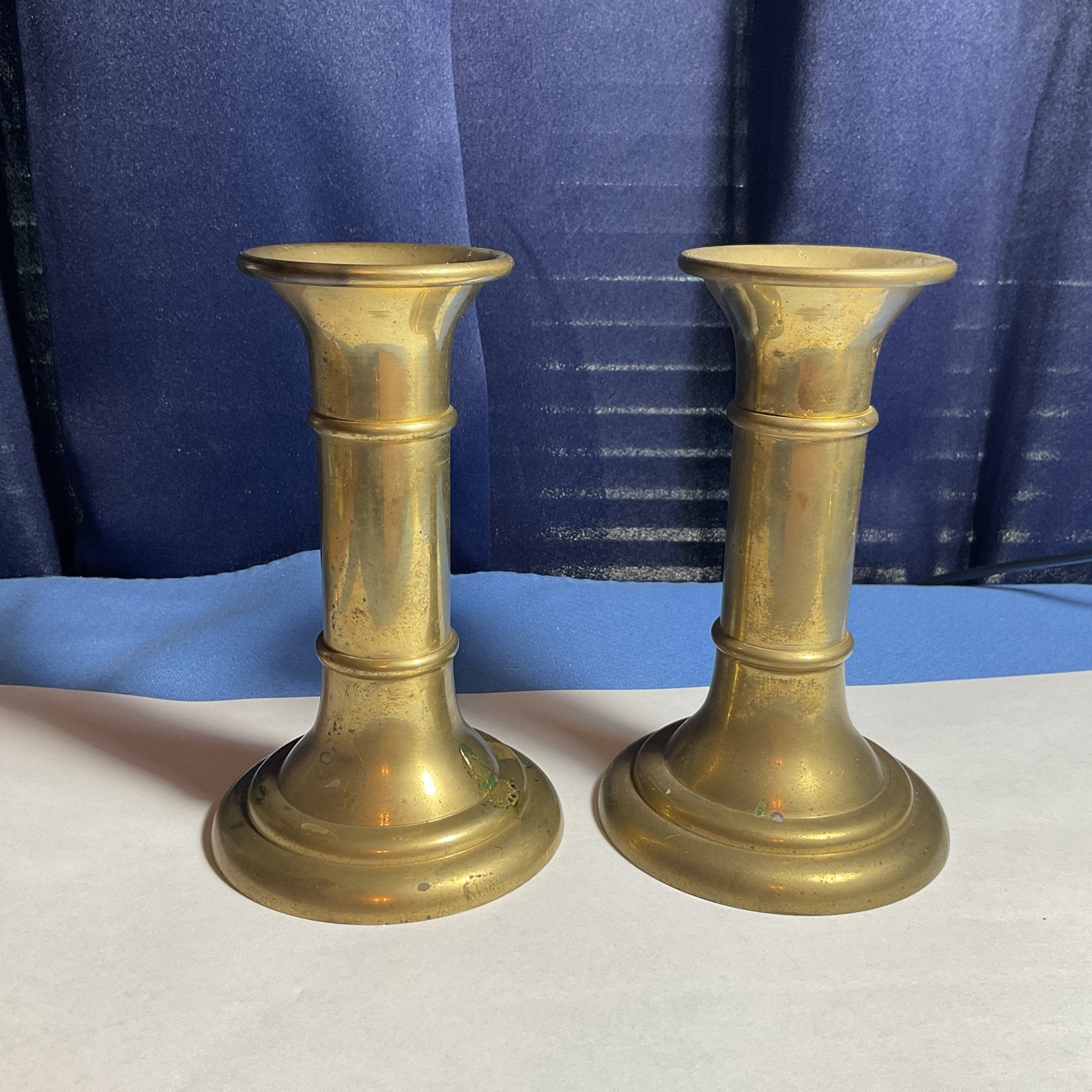Vintage Brass Candlestick Holder Set Of 2 Made In Hong Kong 5 1/2”