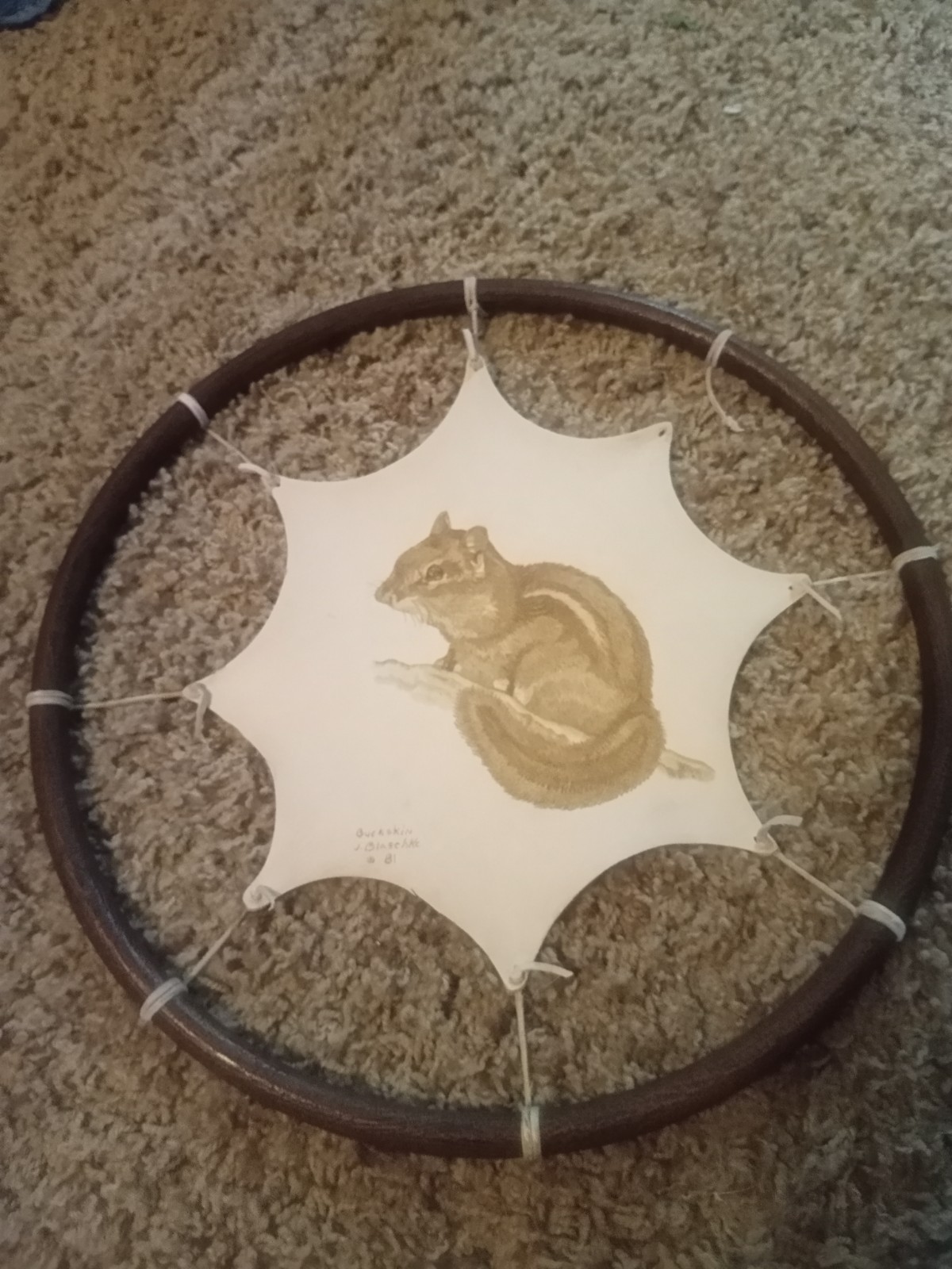 Native American Dream Catcher Buckskin Burning BLASCHKE ’81 WI Squirrel 13″