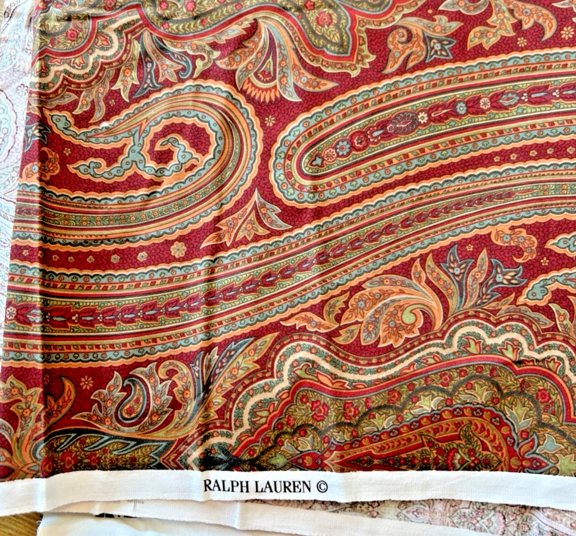 Ralph Lauren HAMPTON SQUARE PAISLEY RED Cotton Upholstery Fabric 1.6 Yards x 54″