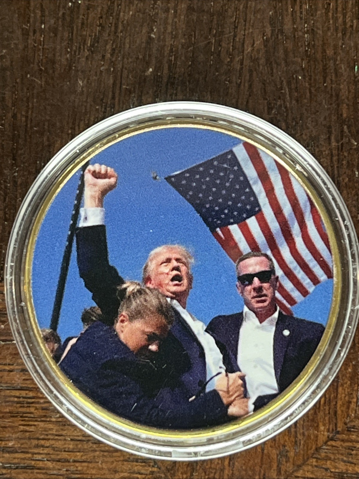 Donal Trump “Fight Fight Fight”! Gold Colored/ Colorized Round- Fighting For You