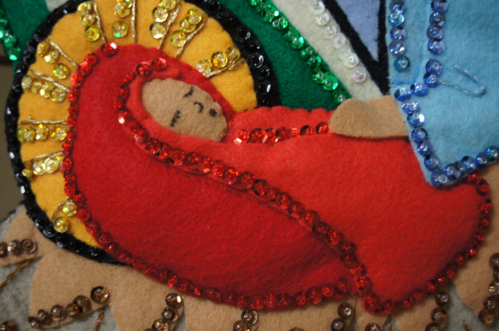 BUCILLA CHRISTMAS STOCKING-COMPLETED-“NEW BORN KING”