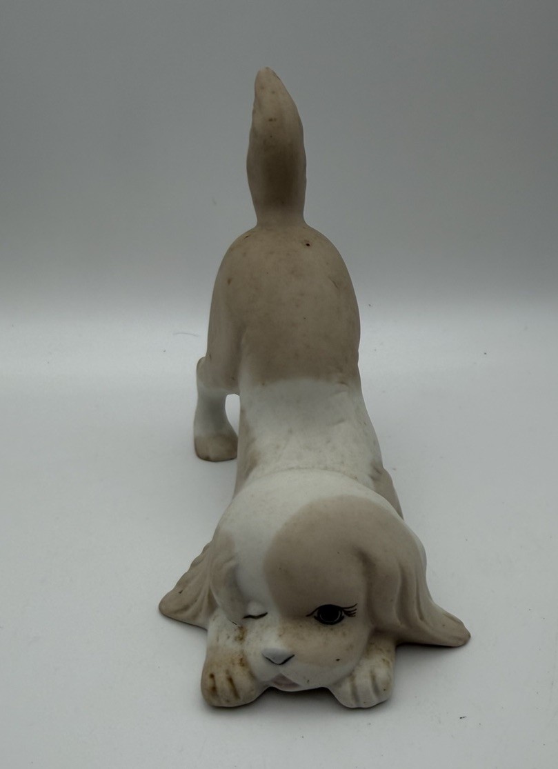 Vintage Porceval Spain Porcelain Puppy Dog Figurine Play Bow 4” Bisque Matte