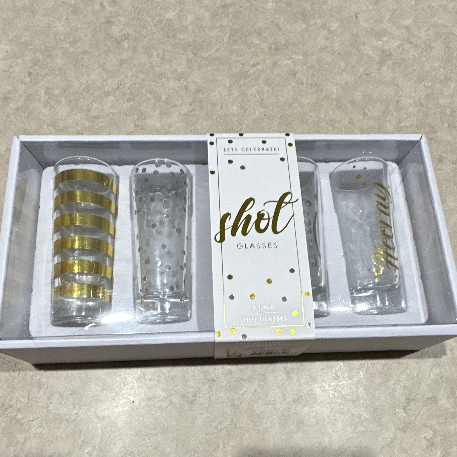 4-Pack Clear Glass Shot Glasses Gold/Silver Painted Polka Dot, Hand Wash