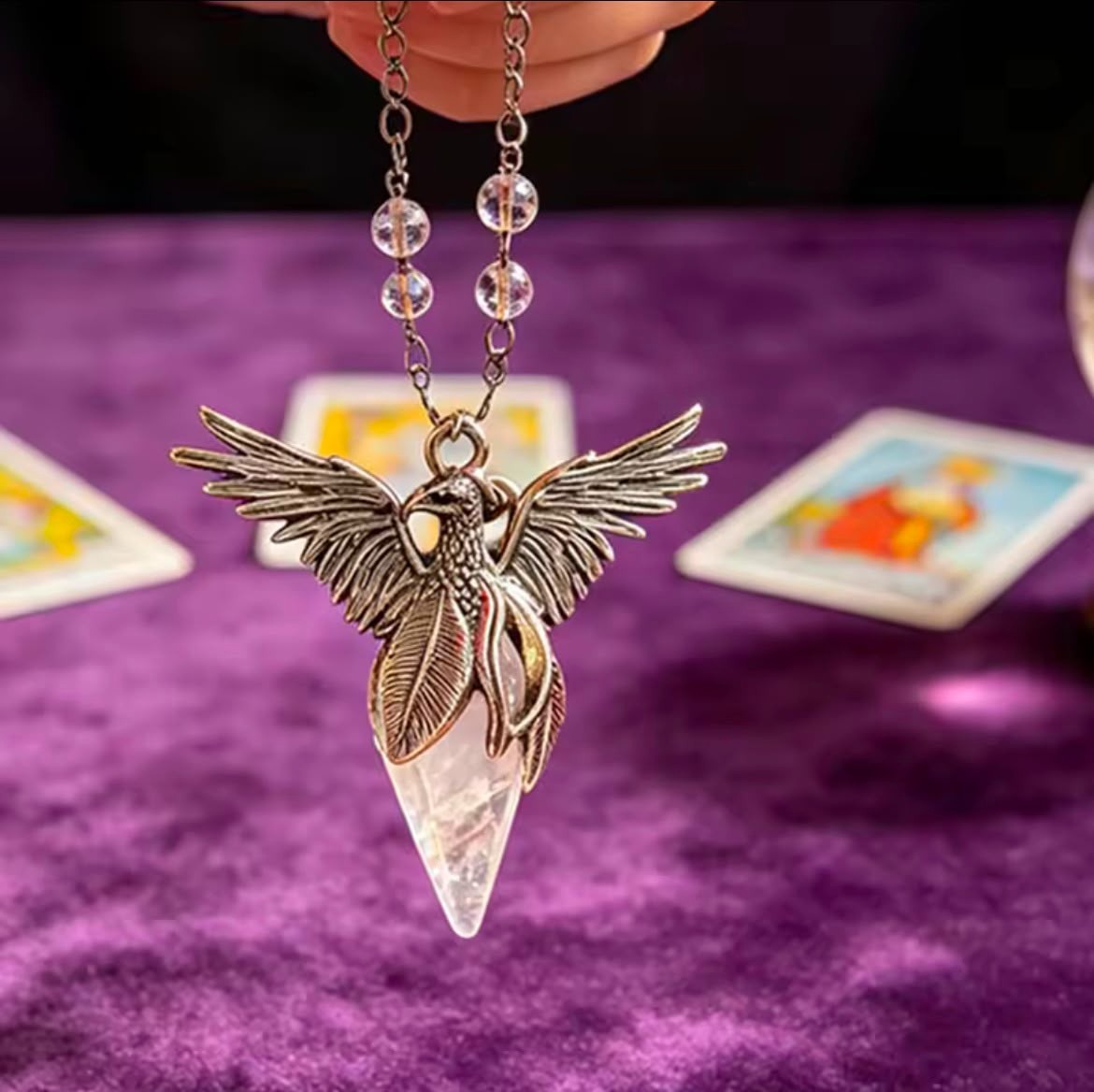 1pc Phoenix Crystal Pendulum Divination Reiki Clear Quartz Tiger Eye Lapis