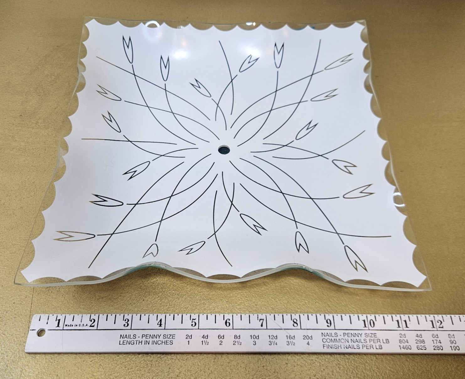 Vintage Ceiling Light Cover Atomic Tulip Flower 11.5″ Square White Ruffle Glass