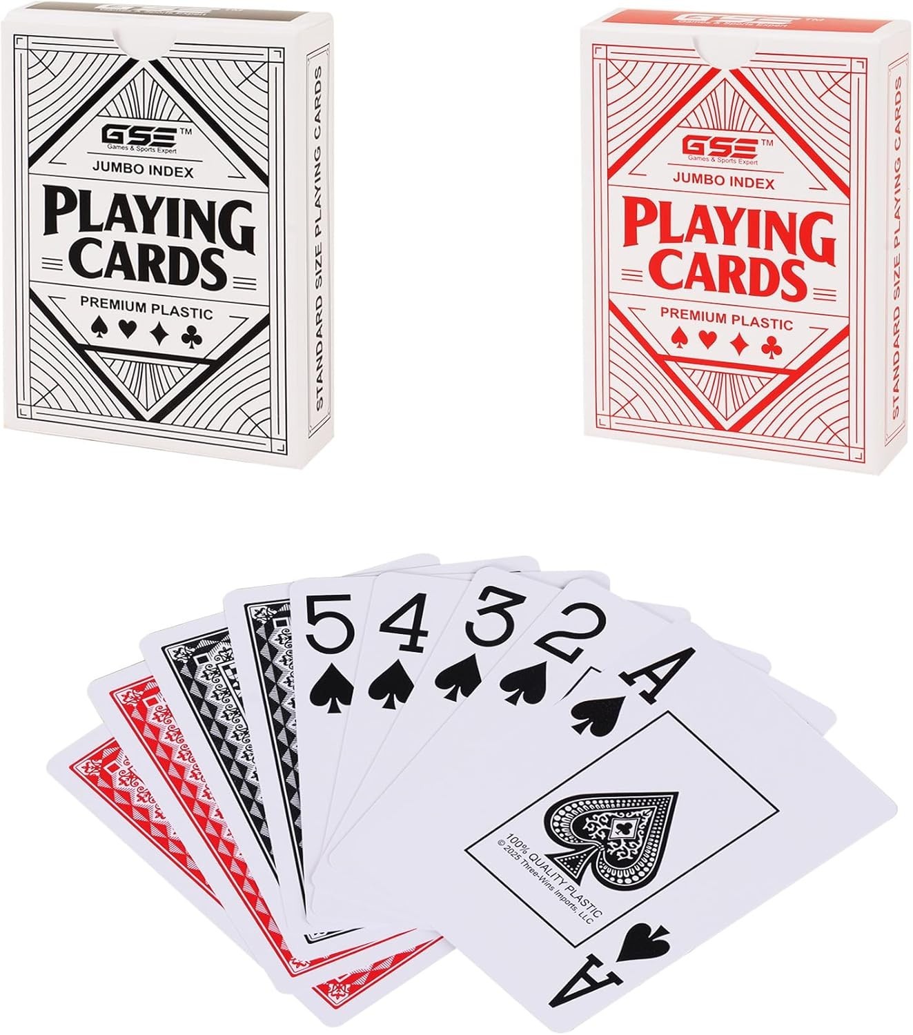 GSE 100% Waterproof Plastic Playing Cards, 2-Deck Poker Size – Jumbo Index Cards
