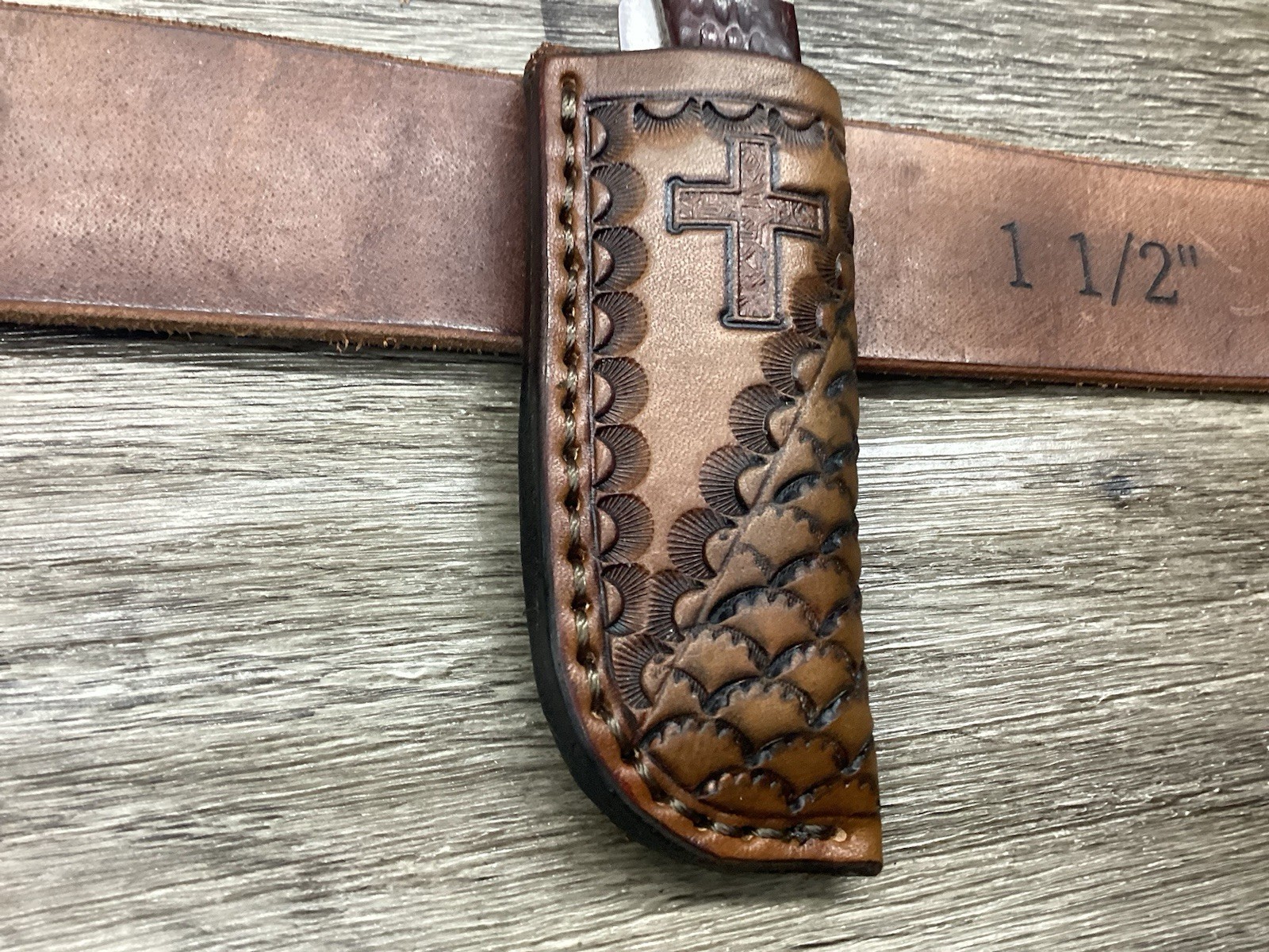 Leather Folding Knife Belt Loop Sheath Trapper 4 1/8″ Size (Sheath Only)