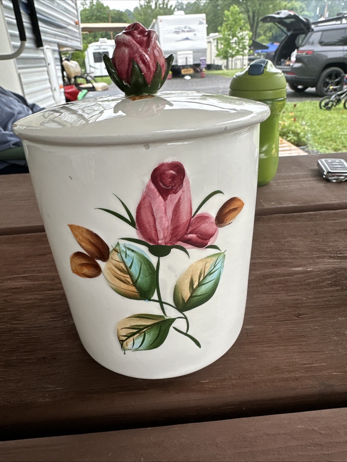 Vintage Lefton American Rose #946 Sugar Canister with Lid Hand Painted