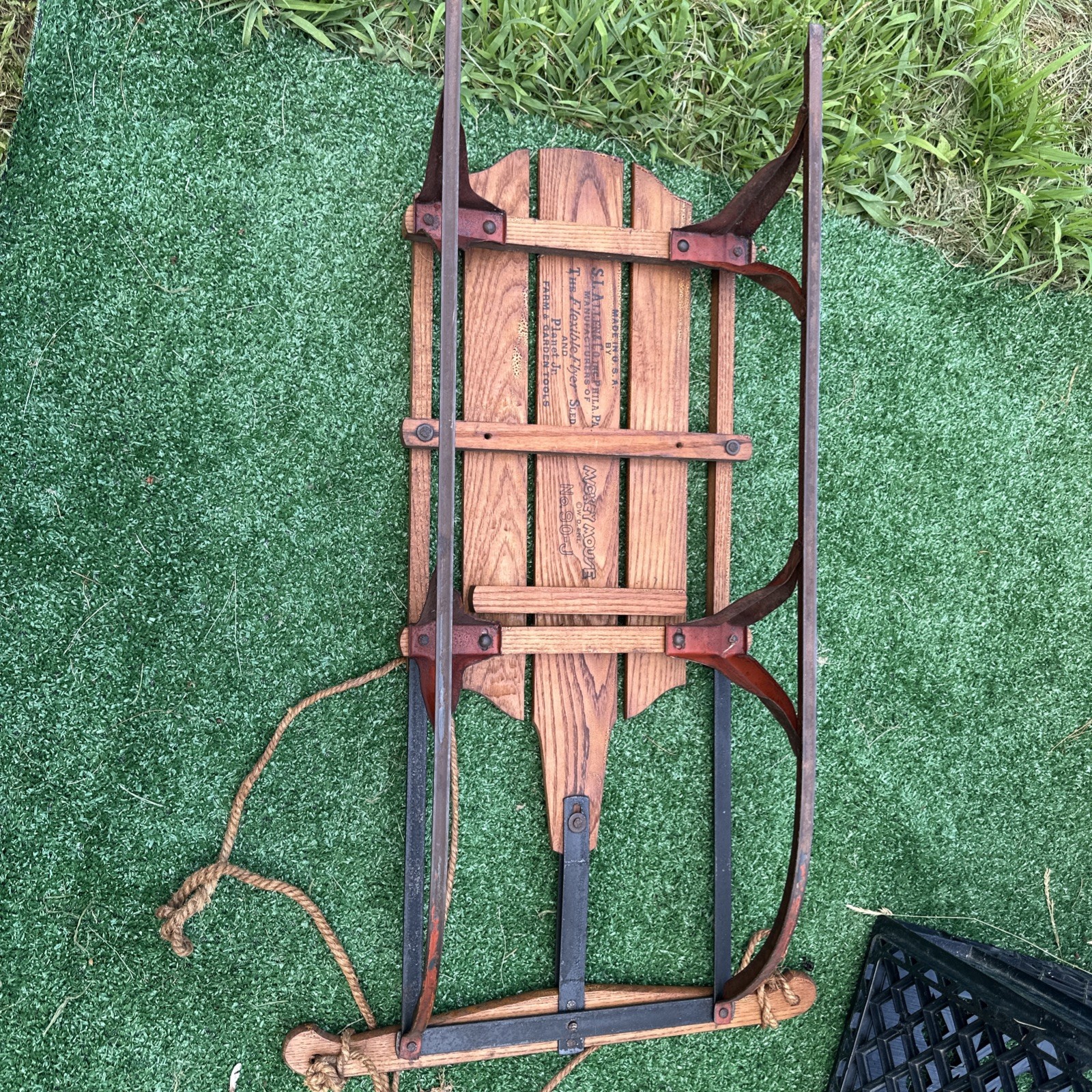 1930s Mickey Mouse Flexible Flyer Planet JR Sled Rare Wood 90-J Stunning Example