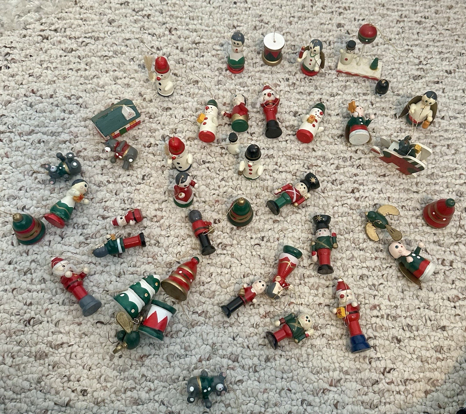 Wood Hand Crafted Vintage Christmas Ornaments Lot of 40 Figurines