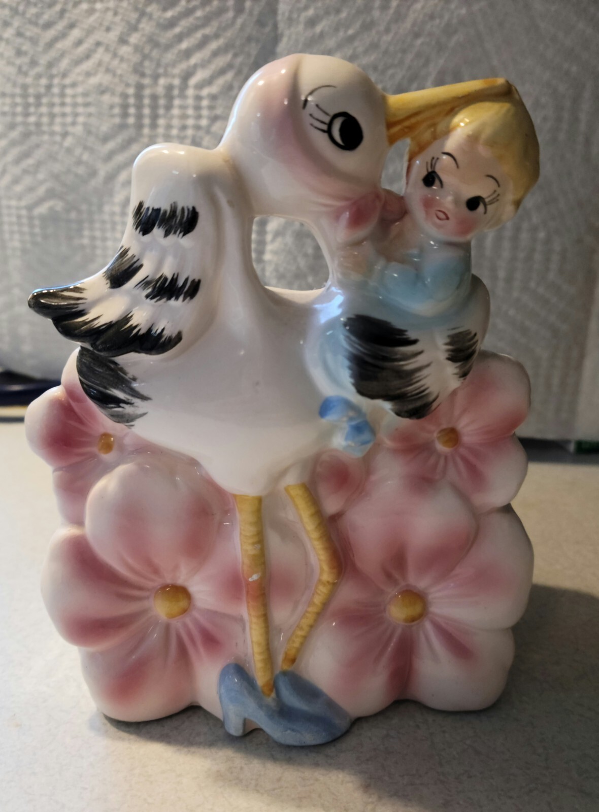 Vintage Adorable MCM SAMSON IMPORT Relpo Nursery Planter Stork Flowers Baby