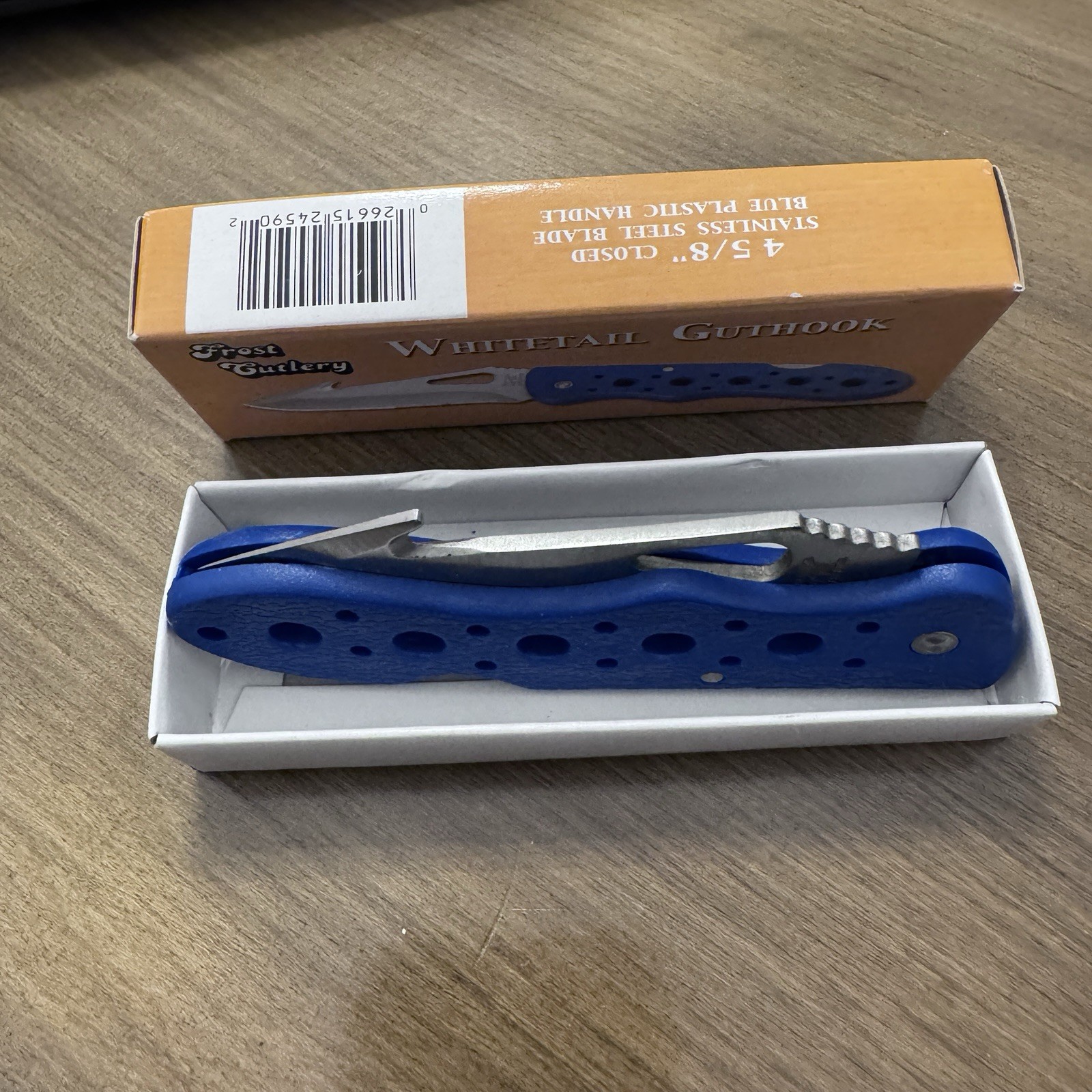 Whitetail Guthook Lockback Knife Stainless Steel Blade Blue Vented Handle 4 5/8”