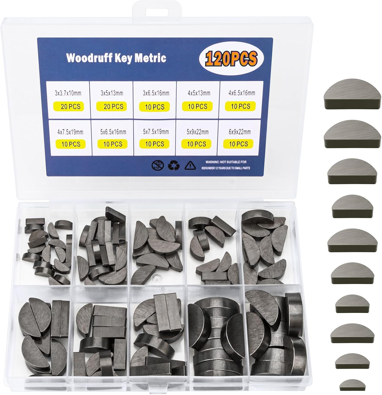 120pcs Woodruff Key Assortment Kit Half Moon Keyway Shaft Flywheel Keys