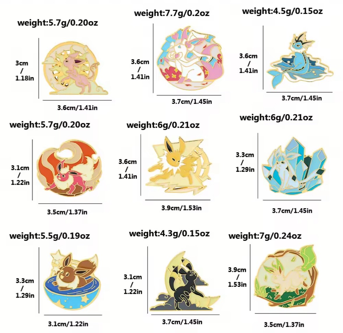 Pokemon Eevee Evolution Enamel Character Pins Badges Flareon Sylveon