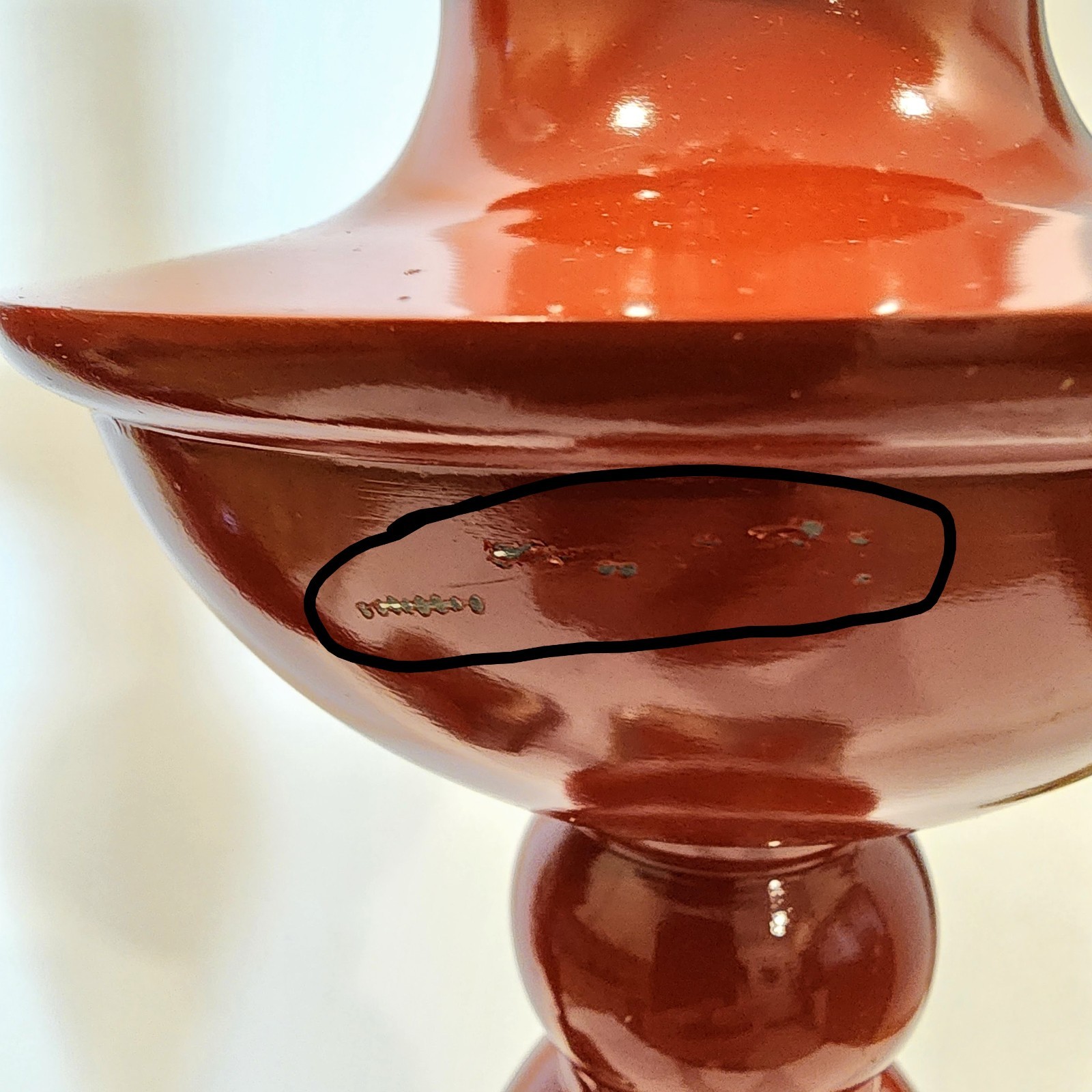 STIFFEL Pair (2) Table Lamps Gloss Rust Orange/Red & Satin Nickel *Imperfections