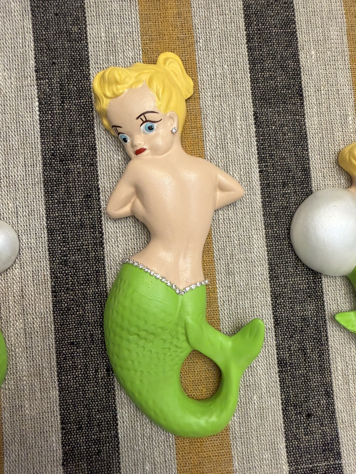 Disney Tinkerbell Inspired Hand Painted Chalkware Mermaid Wall Set Kitsch Decor