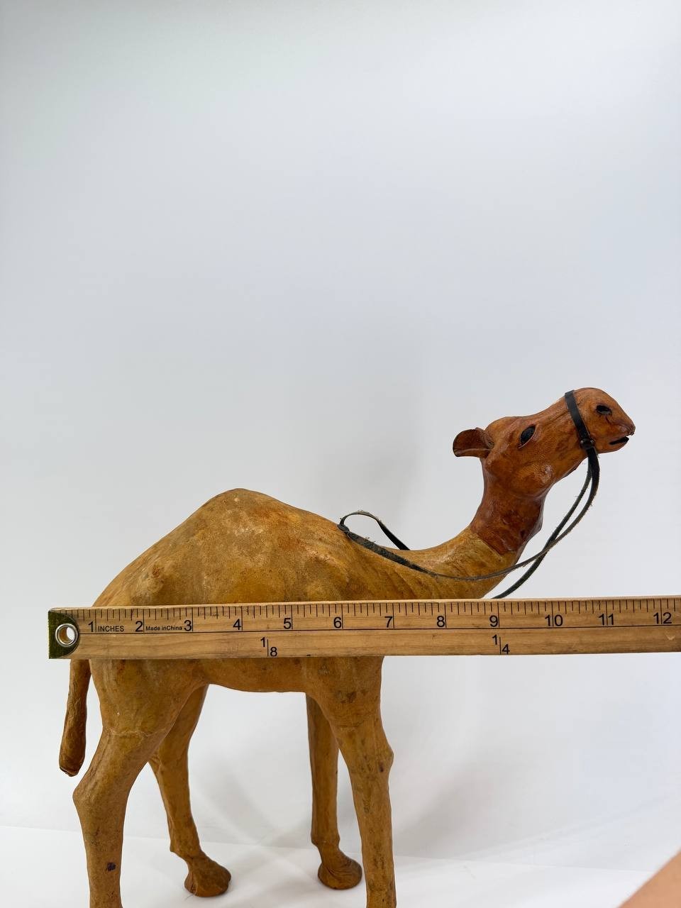Handcrafted Leather Camel Figurine Sculpture Folk Art Home Decor Brown