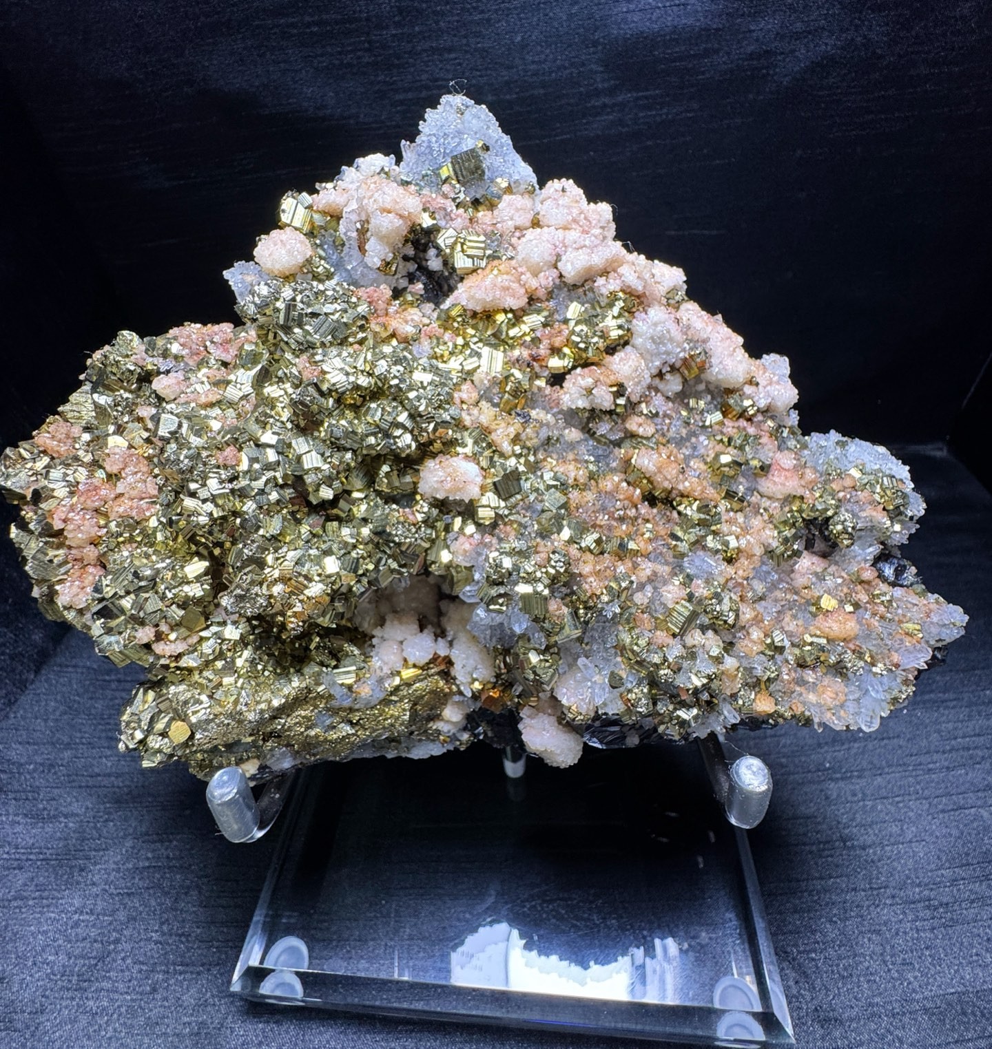 1.89KG AAA+ Pyrite with Pink Calcite & Clear Quartz Crystal Cluster Collection