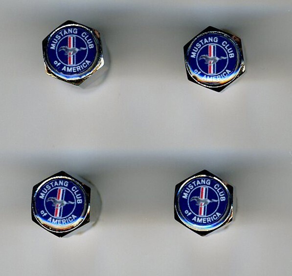 Mustang Club of America 4 Chrome Plated Brass Tire Valve Caps Car Bike Golf Cart