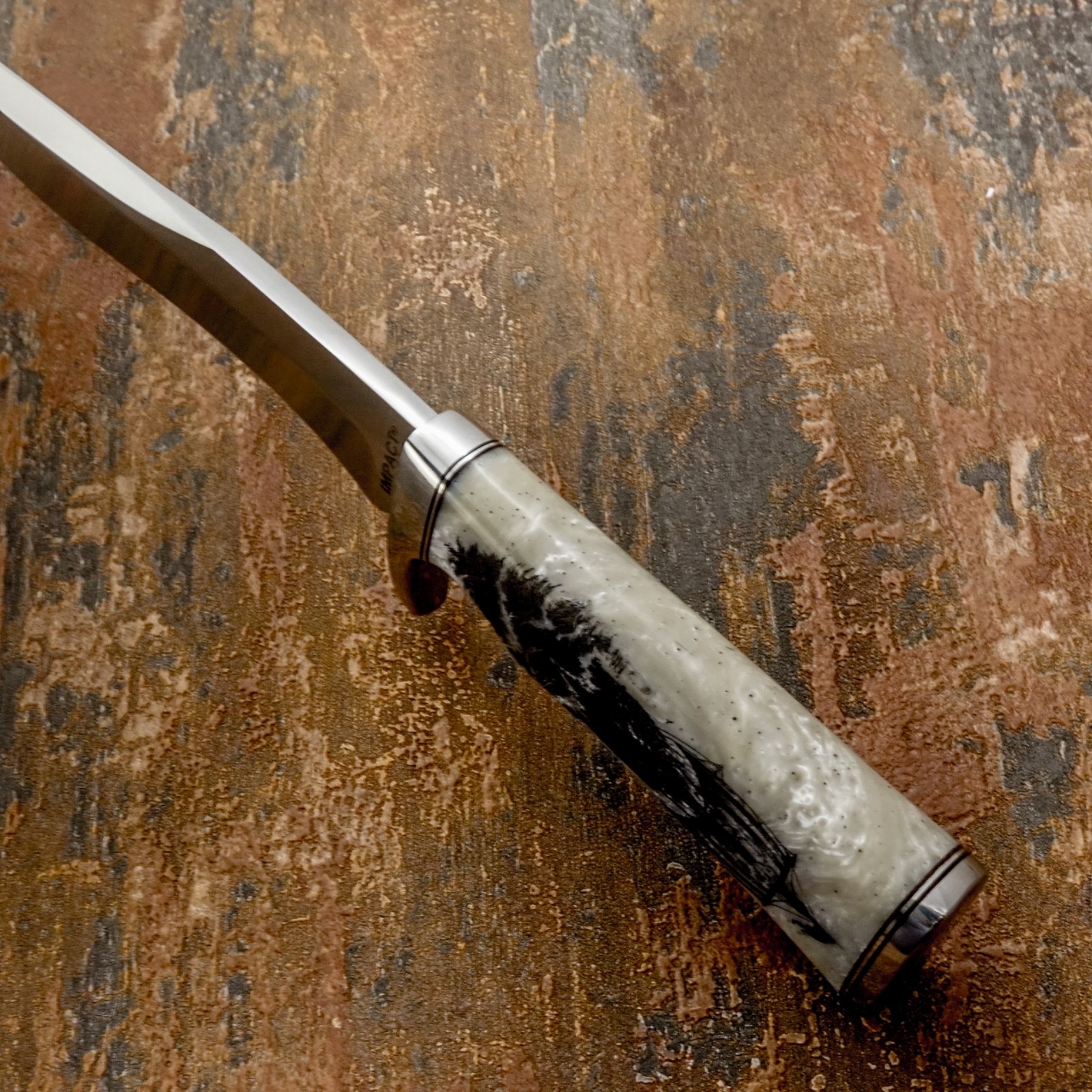 Model # 7794 Impact Cutlery Custom Hand Made Bowie Knife Engraved Pearl Resin D2